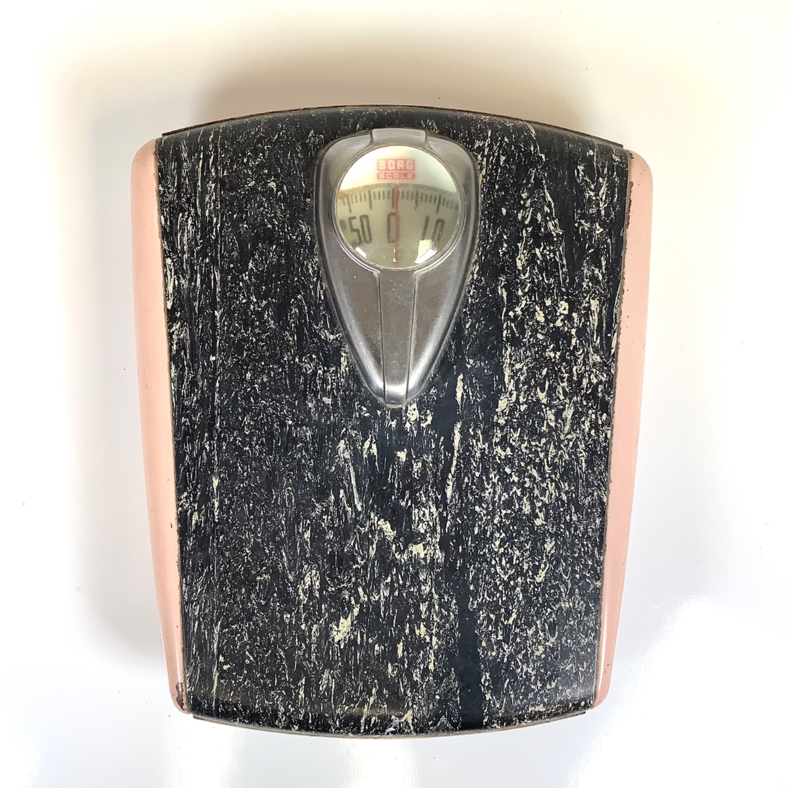 Vintage MCM Borg Pink Black Bathroom Scale 250 Lbs Mechanical Retro Art Deco