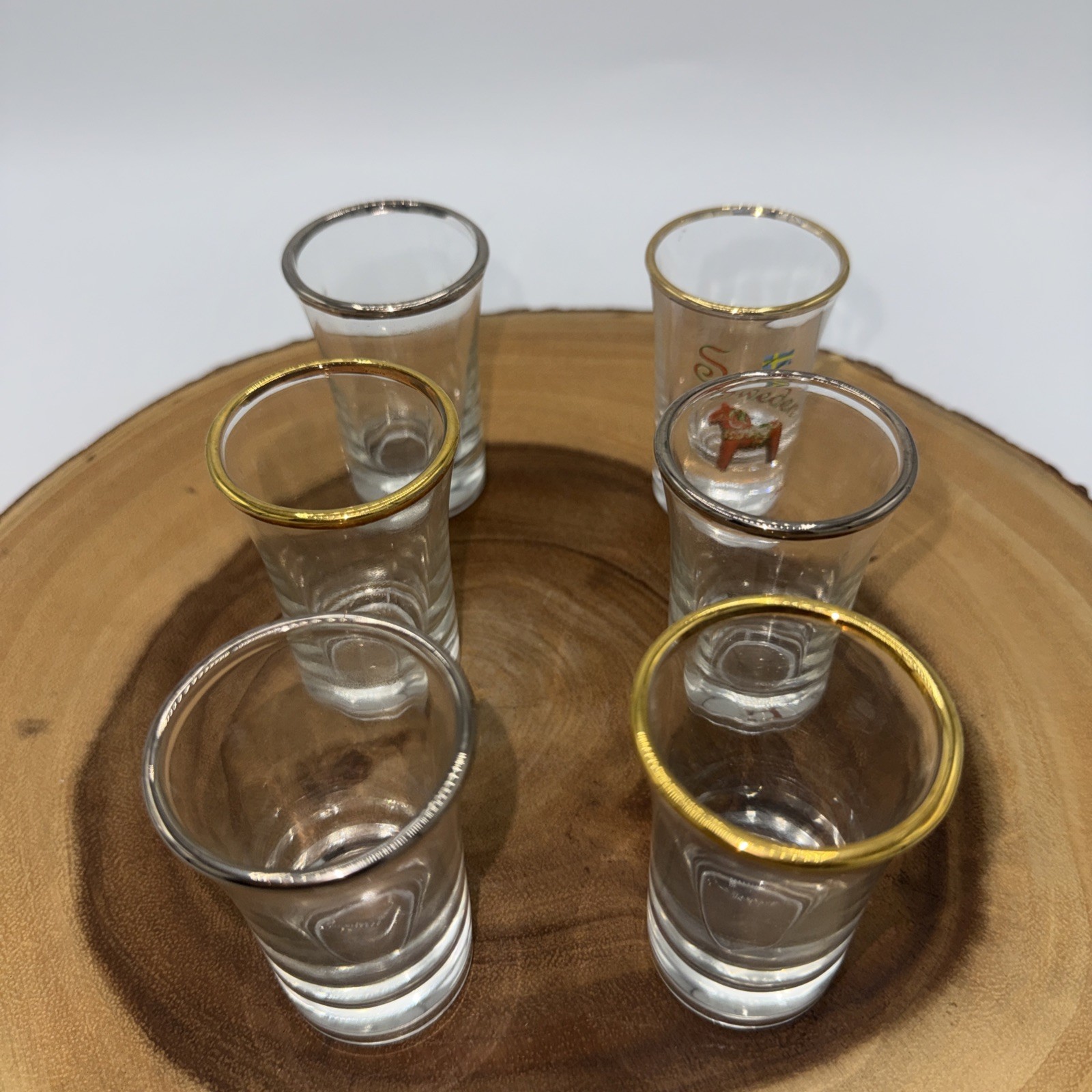 Vintage Liquor Dispenser Pump & Glass Decanter W/6 Shot Glasses W/Chrome Tray