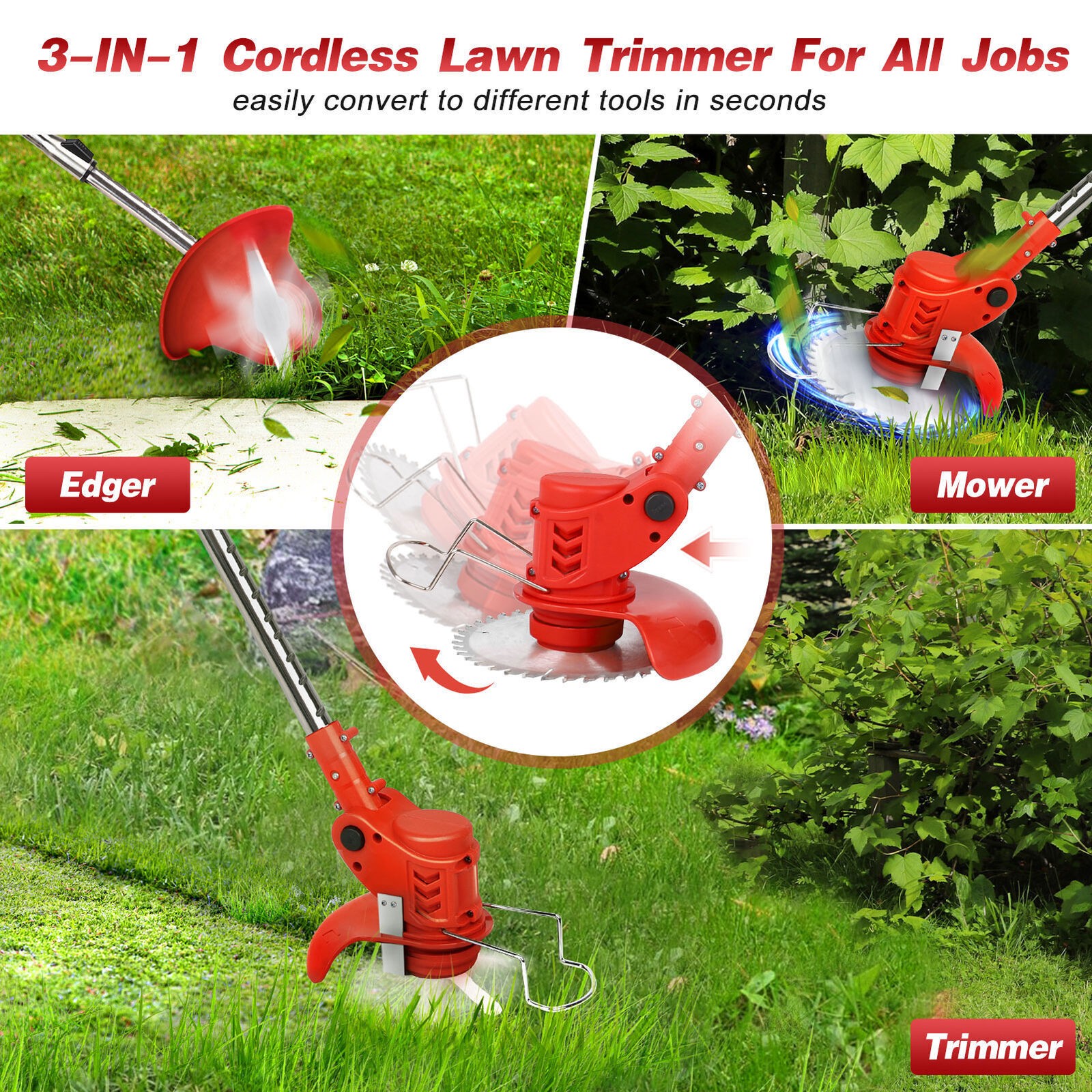 Electric Cordless Grass String Trimmer Lawn Edger Weed Wacker Cutter + 2 Battery