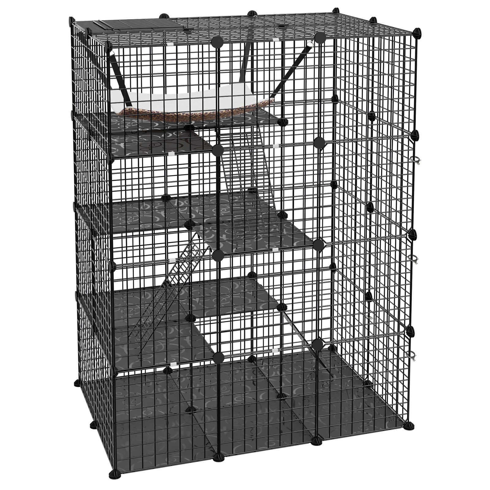 4-Tier Cat Cage Indoor Cat Enclosures DIY Detachable Metal Cat Kennel w/Hammock