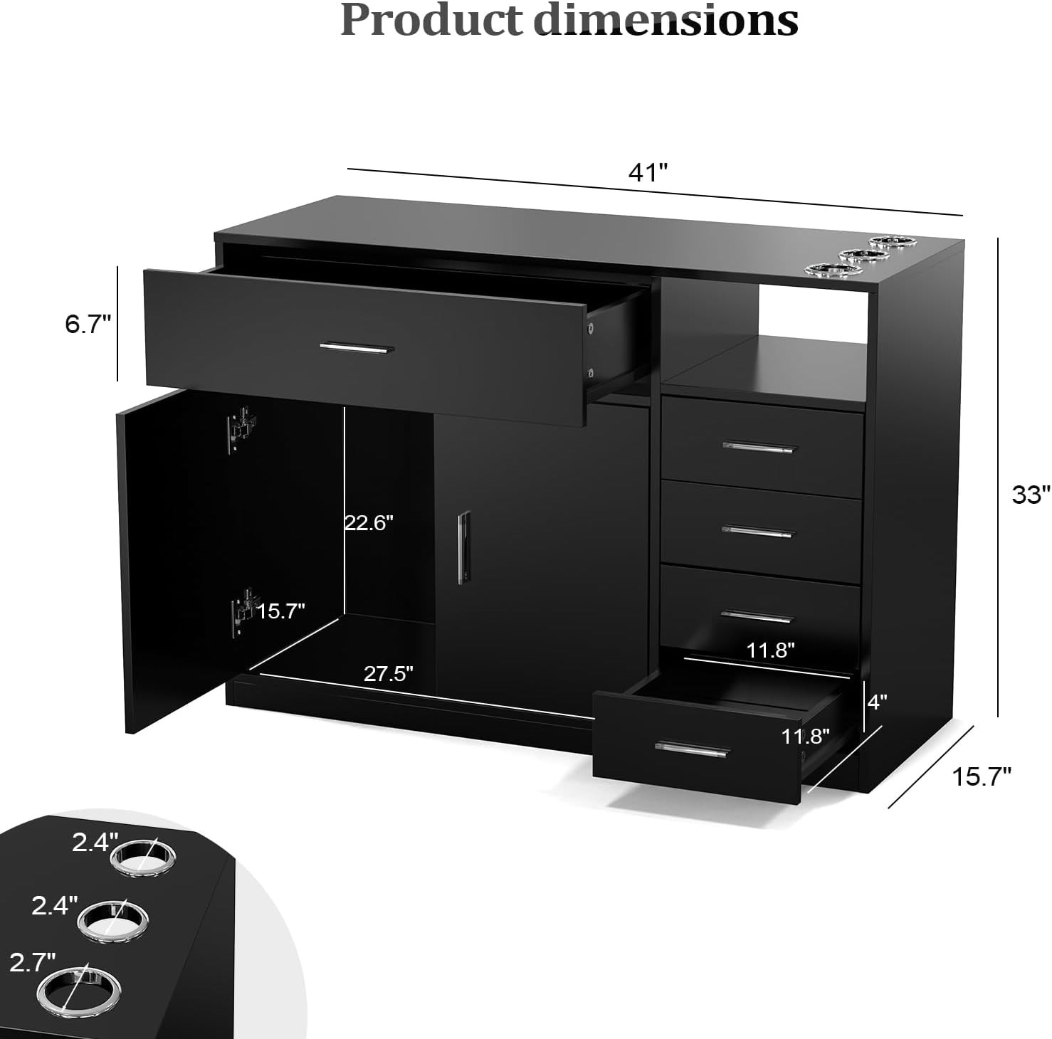 Salon Station Free Standing Cabinet Barber Hair Styling Stations with 5 Drawers