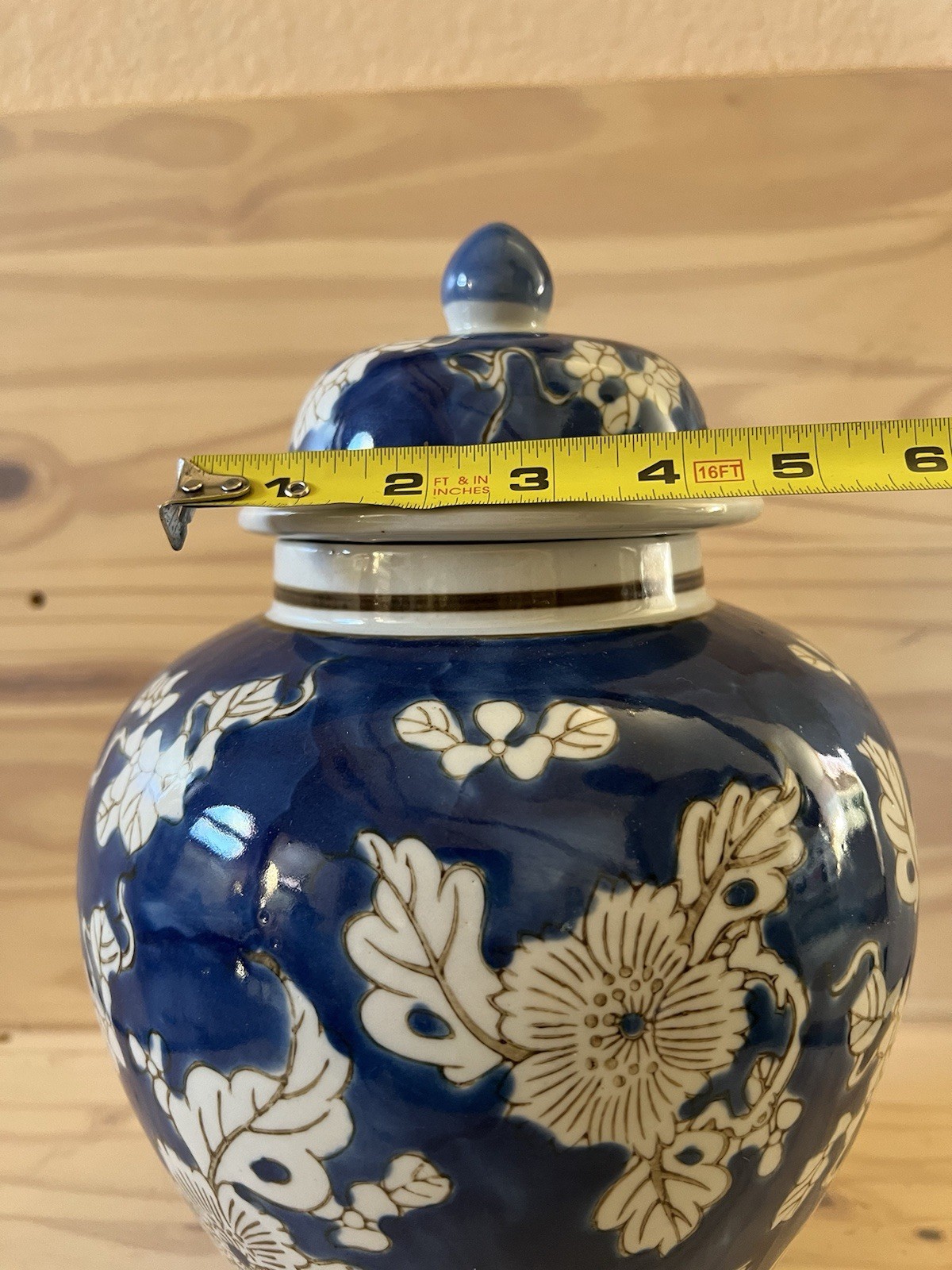 Galt International Blue and White Floral Chinoiserie Ginger Jar 12" w/Lid NEW