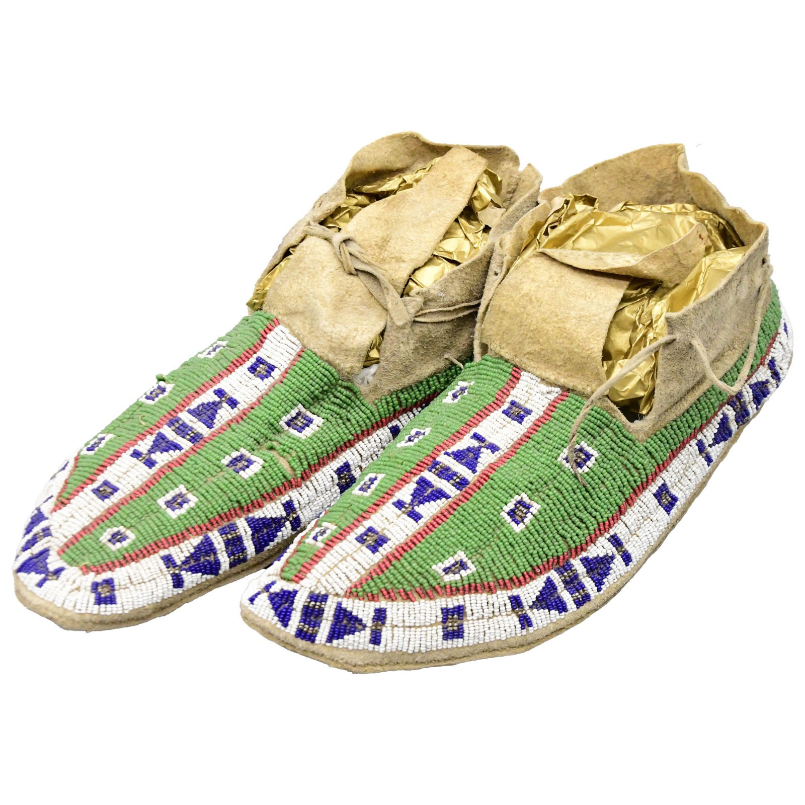 Sioux Green Beaded Moccasins Native American Strong Provenance