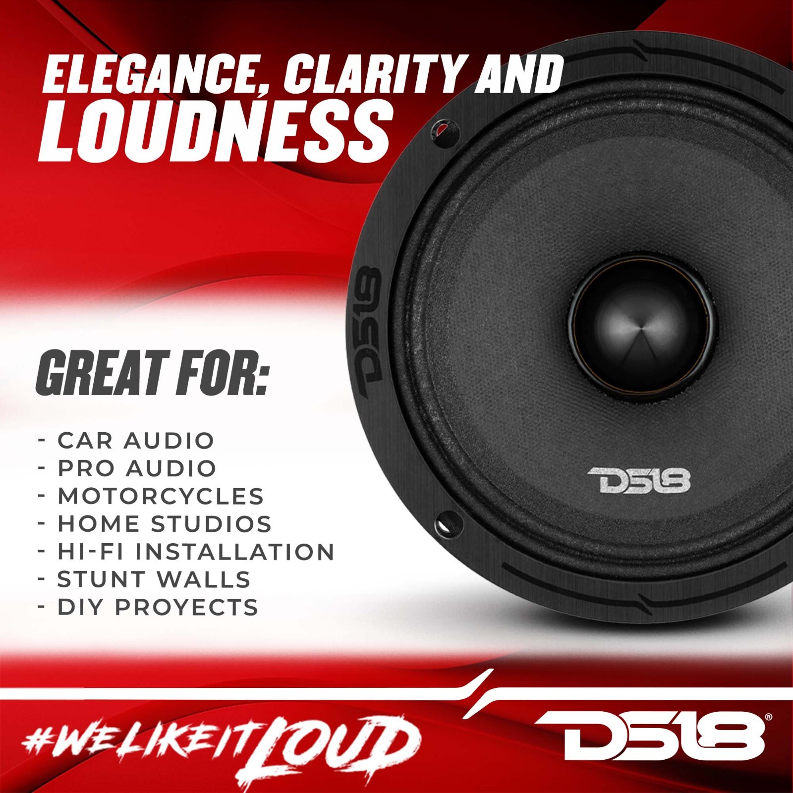 DS18 PRO-ZXI6.4BM 6.5" Car Speaker Mid-Range with Bullet 600 Watts 4-Ohm - Pair
