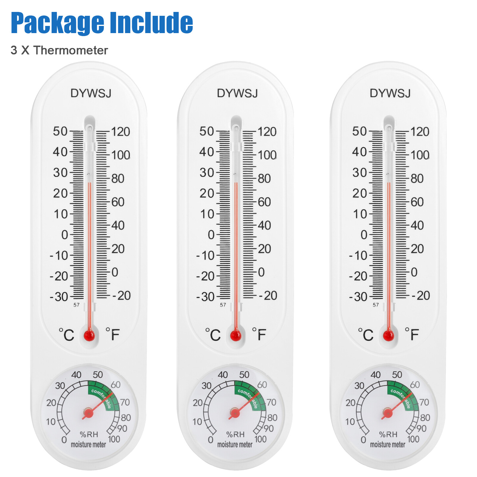 3PCS Wall Thermometer Indoor Outdoor Mount Garden Greenhouse Home Humidity Meter