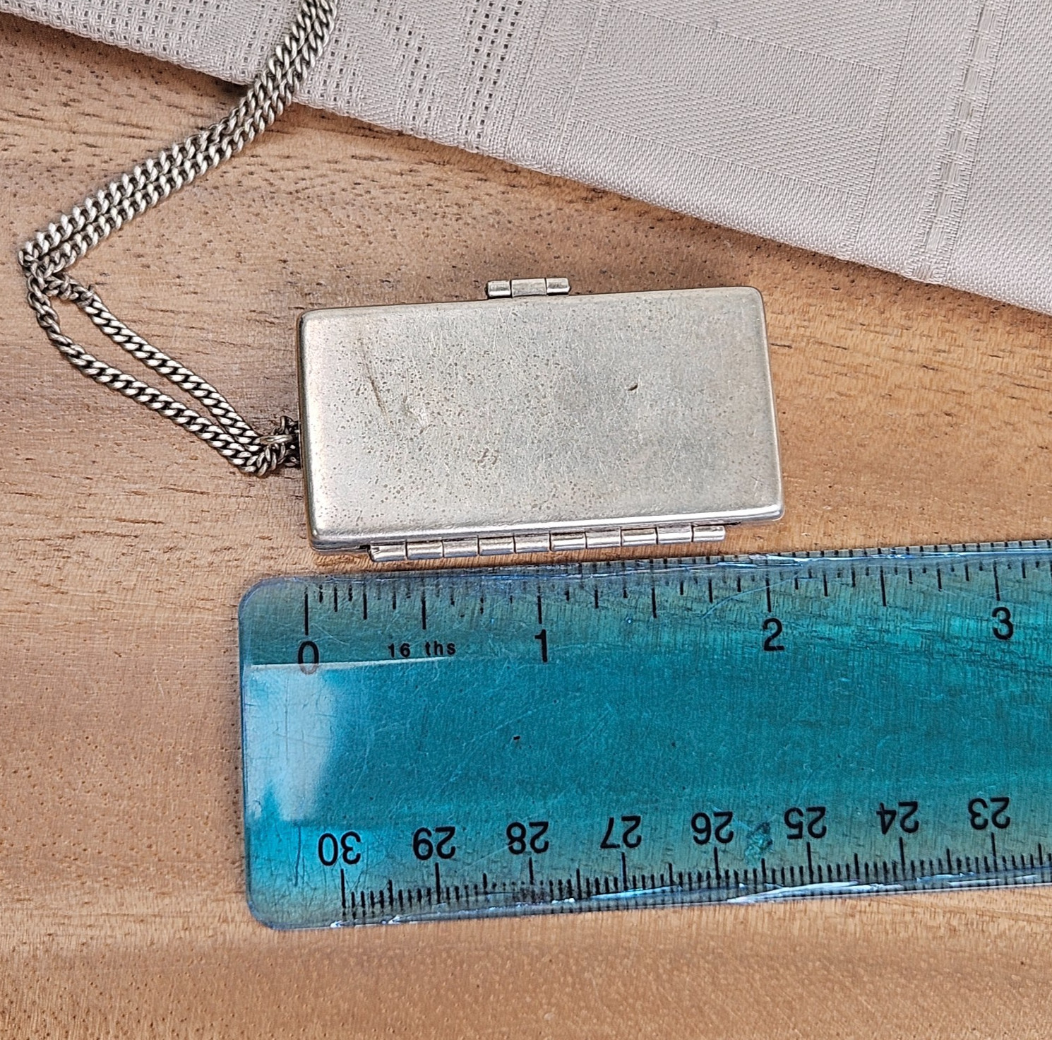 Vintage Sterling Silver Hinged Square Locket/Compact Pendant 26" Chain Necklace