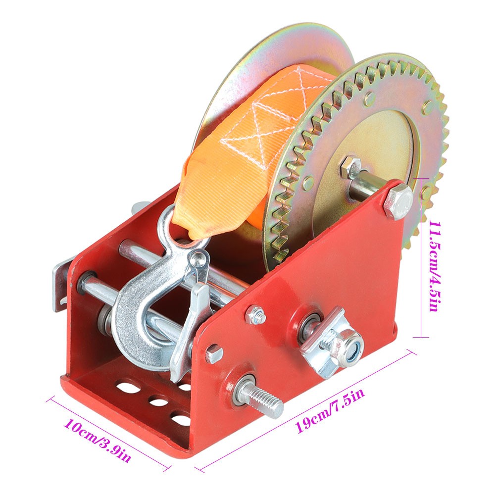 Heavy Duty Hand Winch 3500 LBS Dual Speed Hand Crank Red Strap ATV Trailer Boat