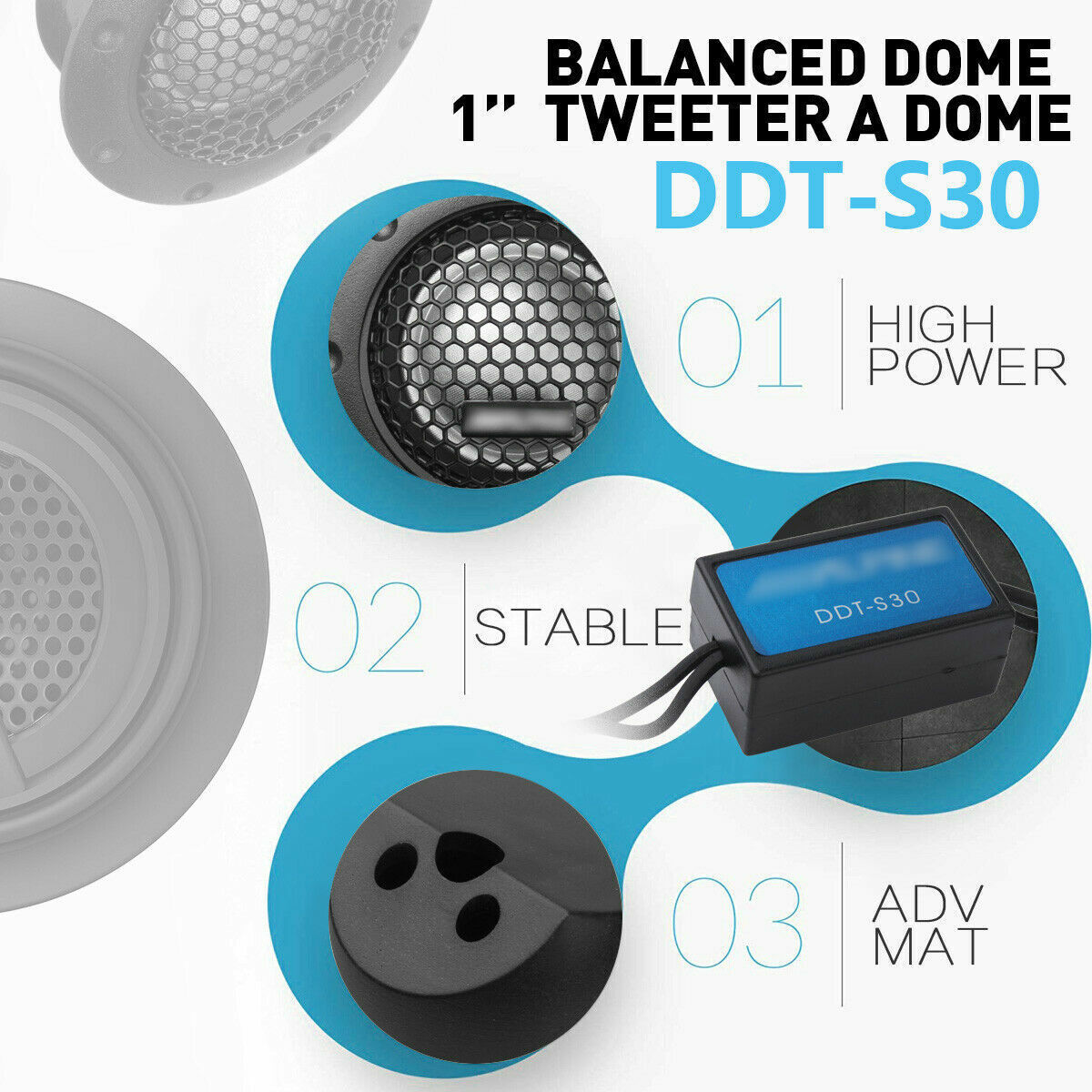 Pair Alpine DDT-S30 360W 2.5CM 1" Soft Dome Balanced Car Audio Speakers Tweeters