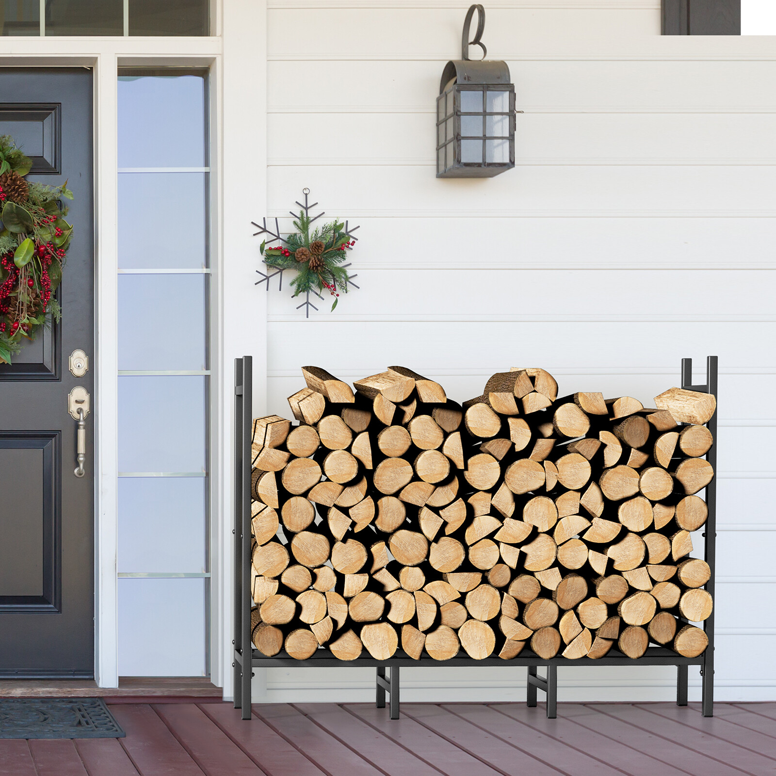 4ft Firewood Rack Outdoor Heavy Duty Metal Rack Adjustable Wood Storage Holder