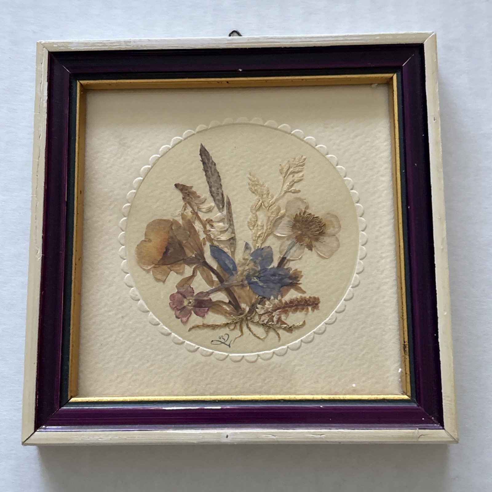 Vintage Dried Pressed Flowers Leaves Framed Wall Hanging Small GDR East Germany