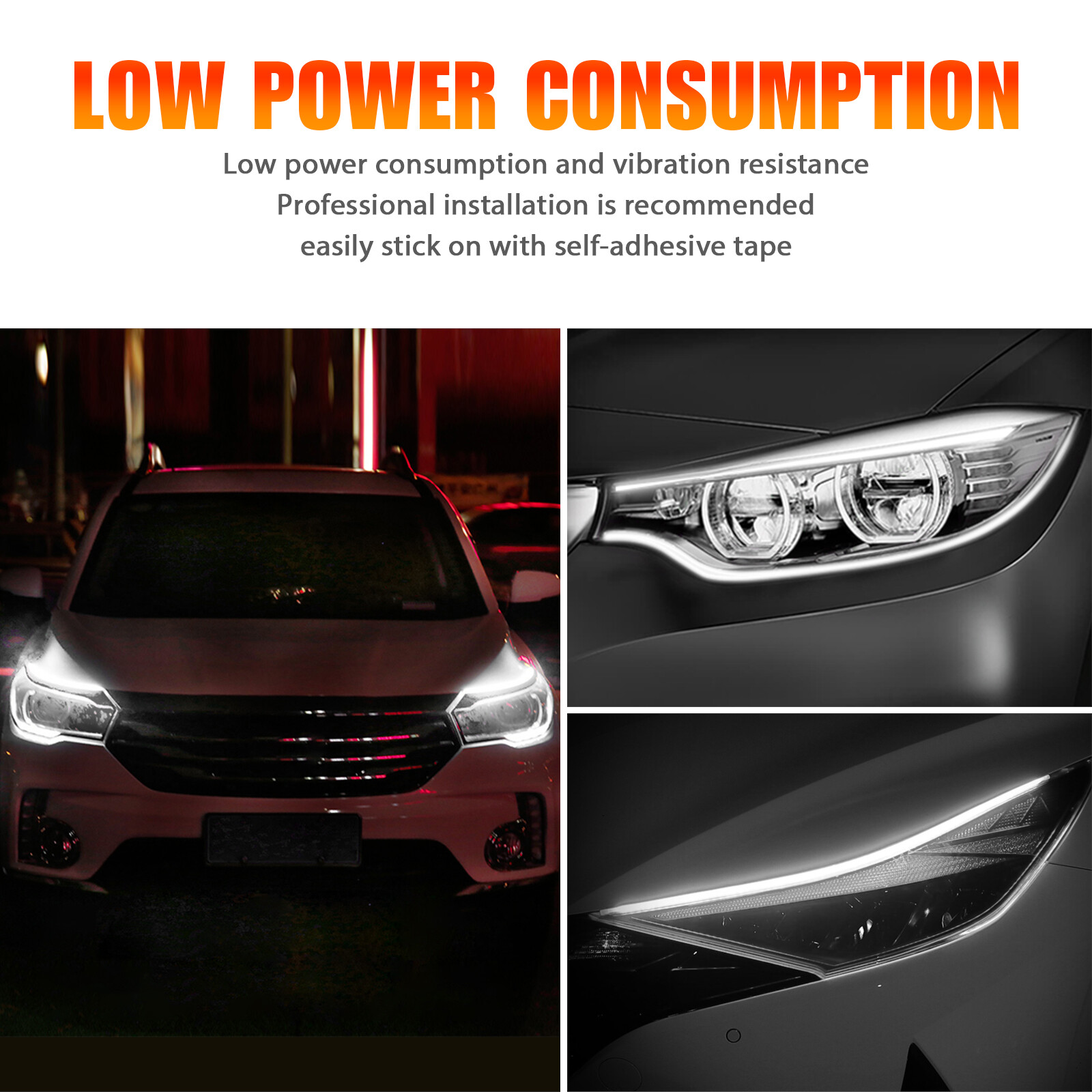 2X White 60cm Flexible Tube LED Strip Daytime Runnning DRL Light Headlight Lamp