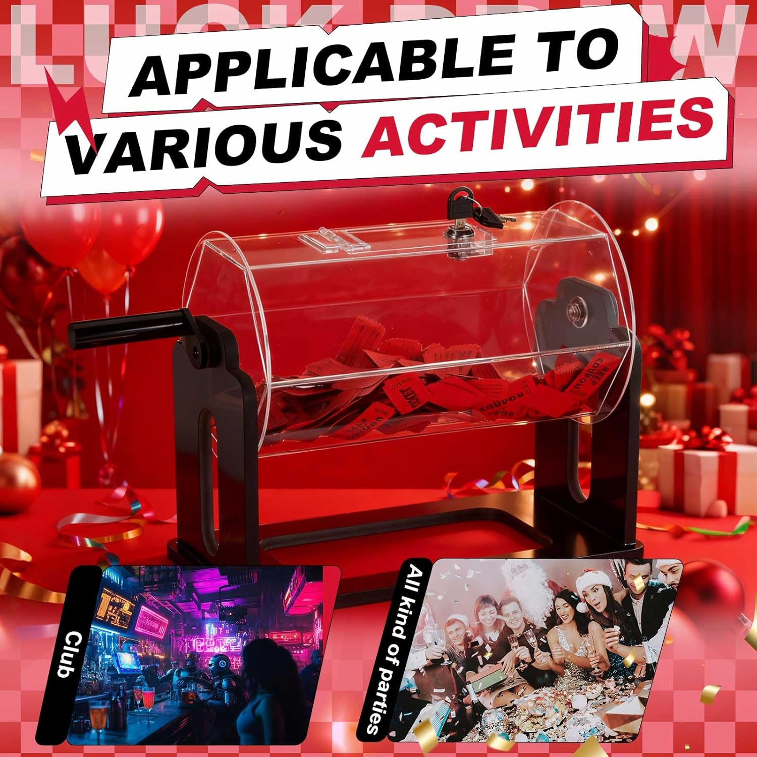 Clear Acrylic Raffle Drum Hexagon Ticket Spinner Box, New