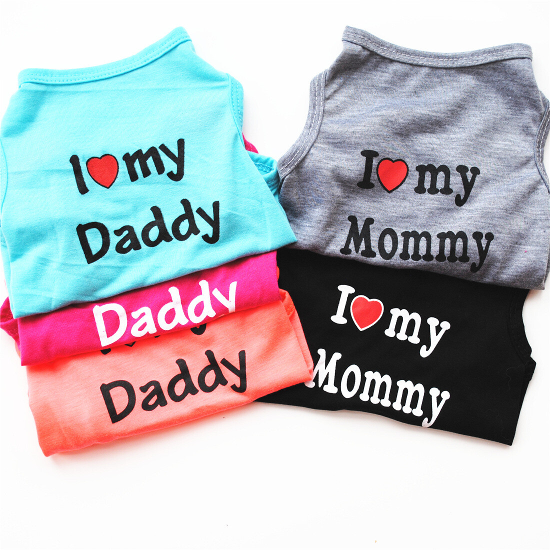 Pet Dog Clothe T Shirt Vest Clothing Puppy Cat Cute Printed Love Mom Dad Apparel