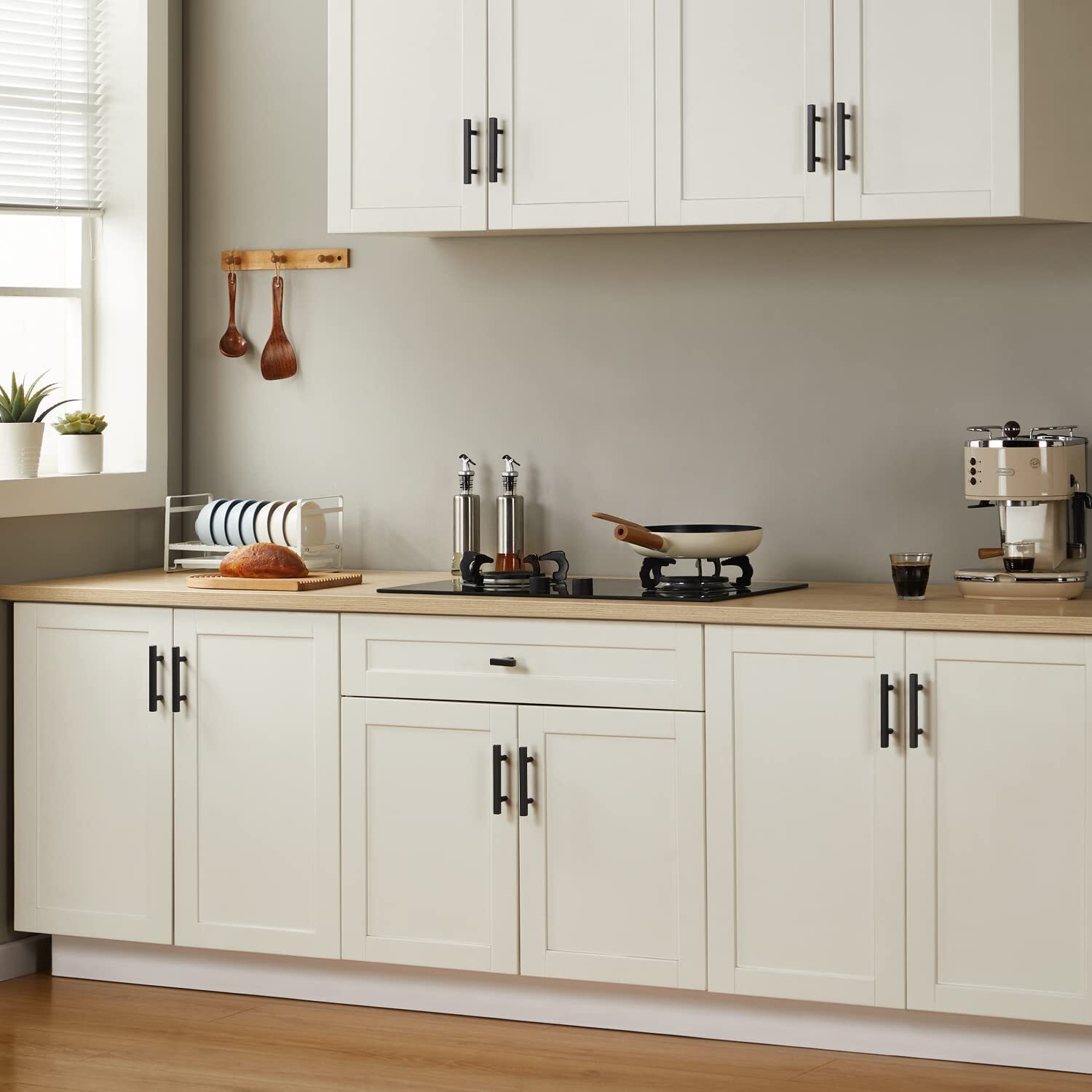 Matte Black Square Modern Cabinet Handles Pulls Kitchen Drawer Stainless Steel