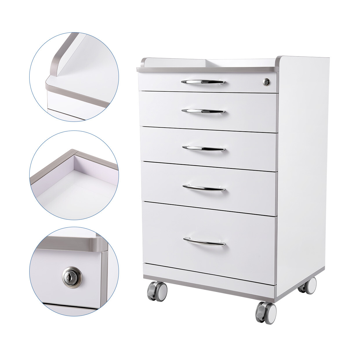 4 Drawers Dental Lab Mobile Cabinet Clinic Cart Medical Trolley W/ Power Socket