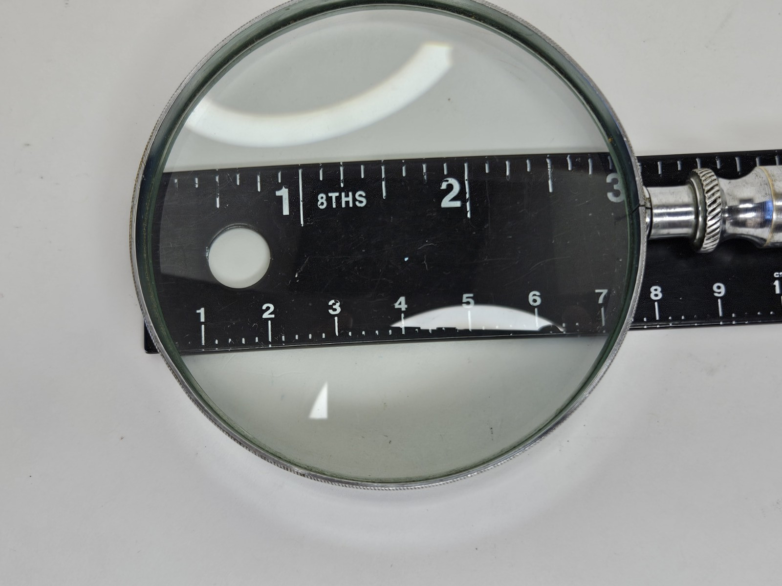 Large Handheld Glass Magnifying Lens Metal Frame Handle Japan