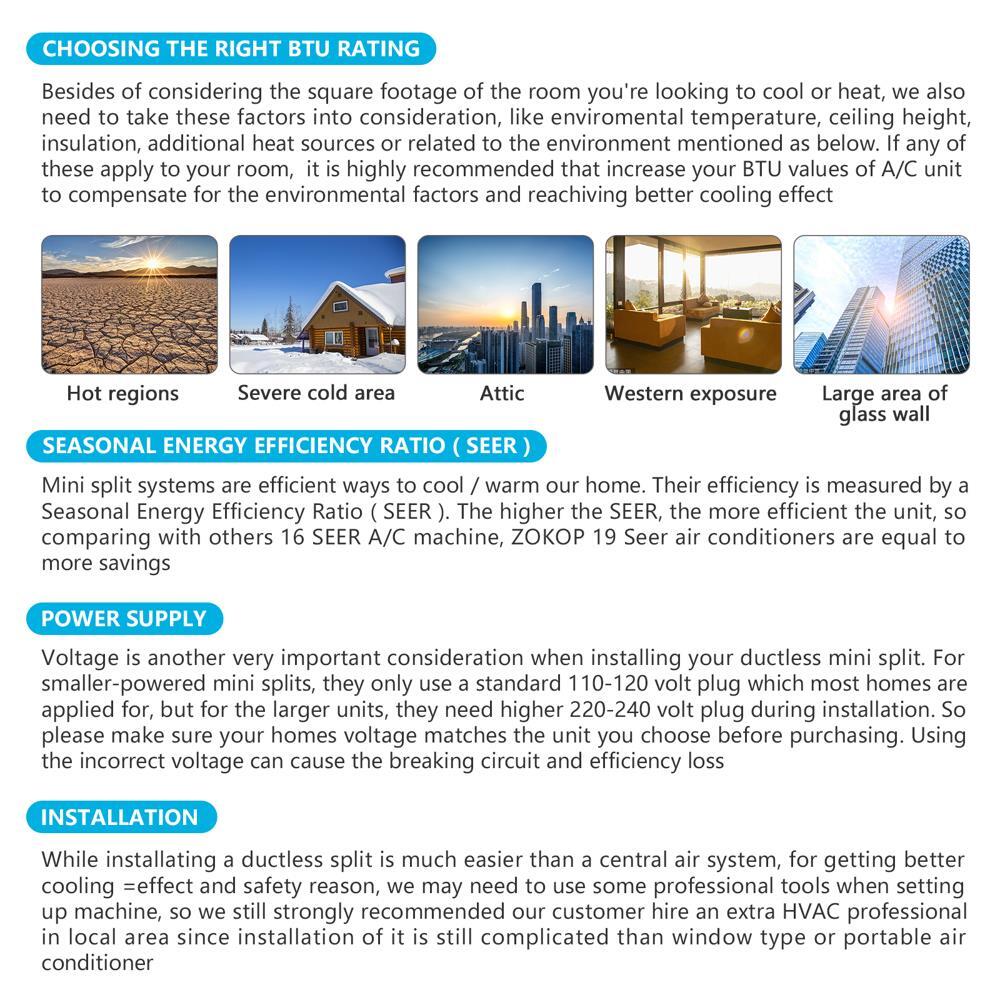 ZOKOP 9,000 - 18,000 BTU Ductless Mini Split Air Conditioner Inverter Heat WIFI