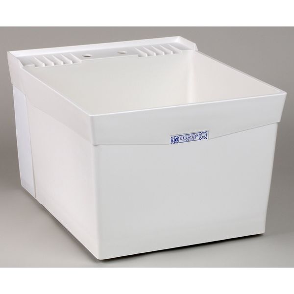 Mustee 19W Laundry Tub, 34 In H, 20 In W, 24 In L, 3 Faucet Holes, Wall Mount,