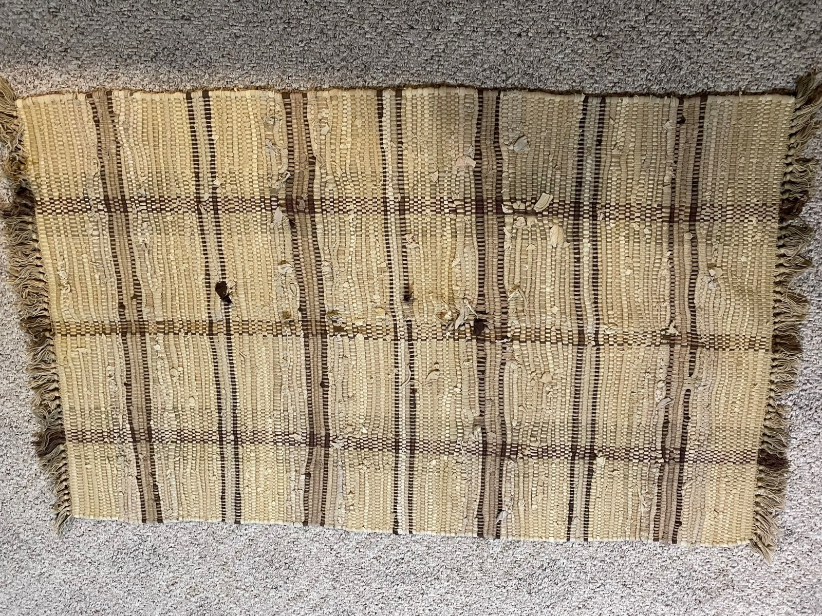 Pottery Barn 100% Cotton 3 Foot x 5 Foot Brown & Beige Plaid Rag Rug