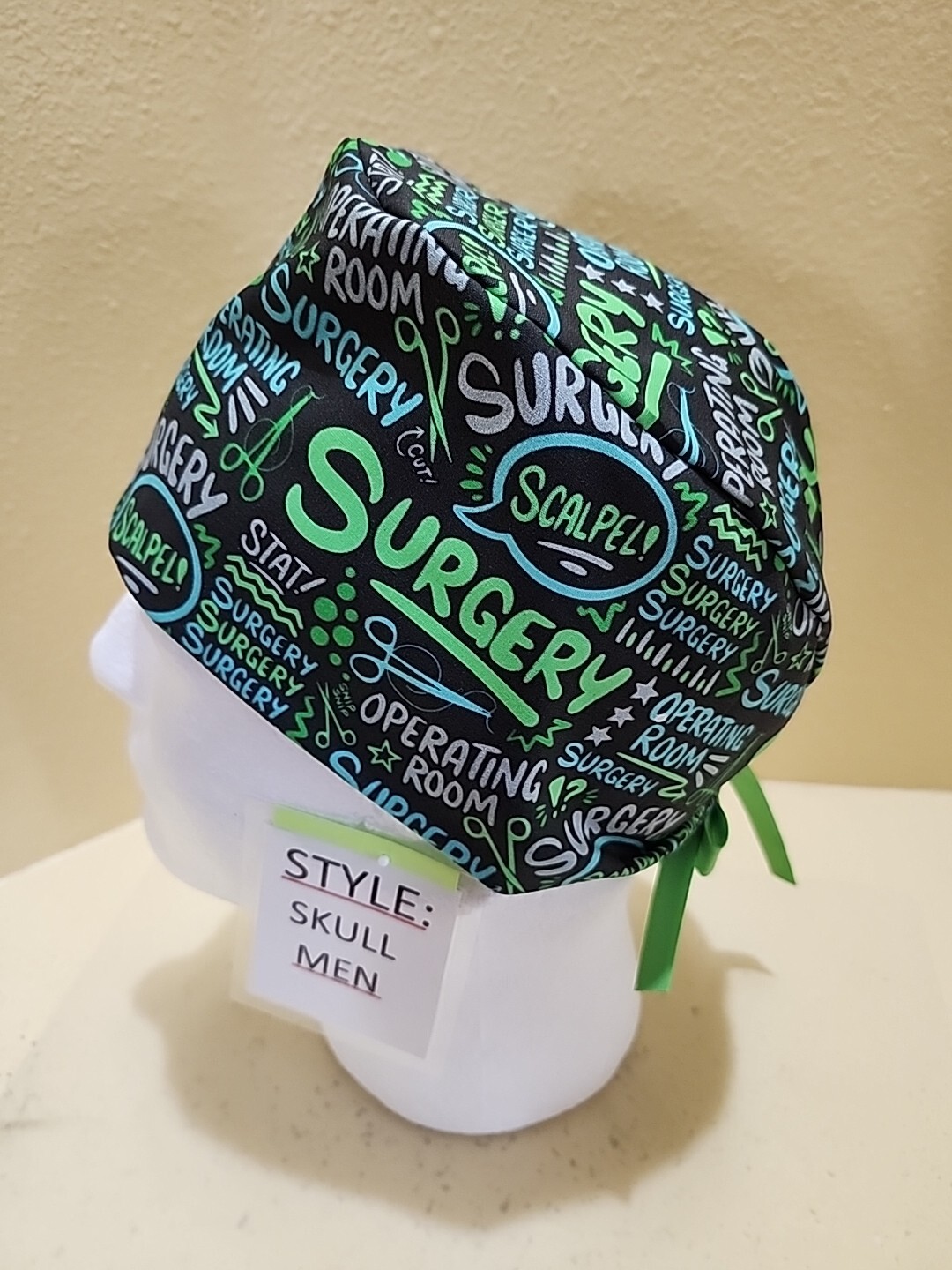 Surgery OR Scribble Men's Skull/Chemo Surgical Scrub Hat/Cap Handmade