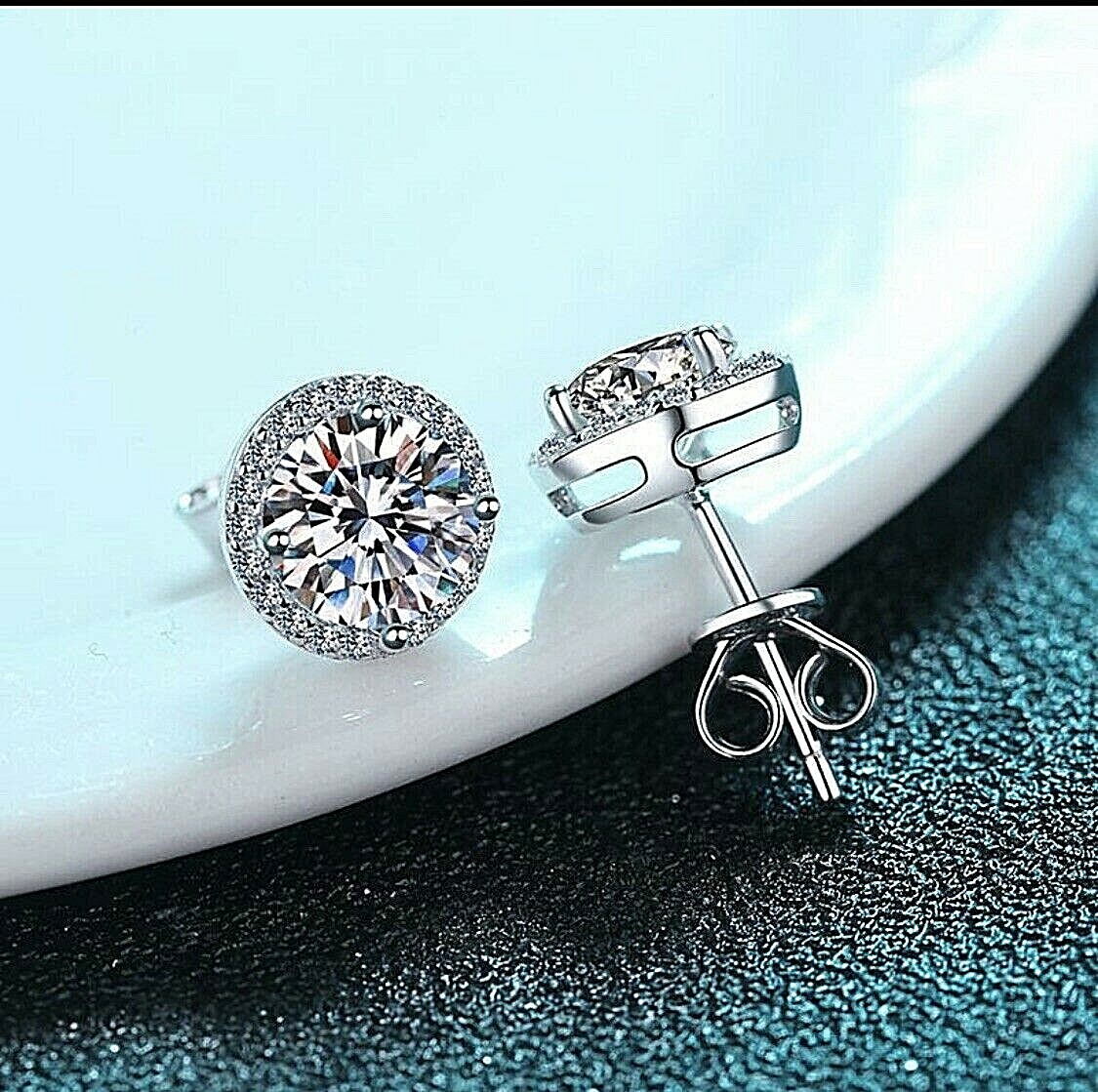 4 Ct Halo Round Cut VVS/D Lab Created Stud Earrings 14K White Gold Push Back 8mm