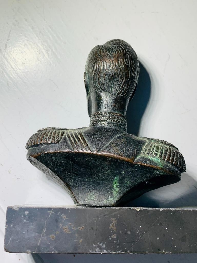 Antique Bronze Bust sculpture miniature Czar Nicholas II Black granite pedestal