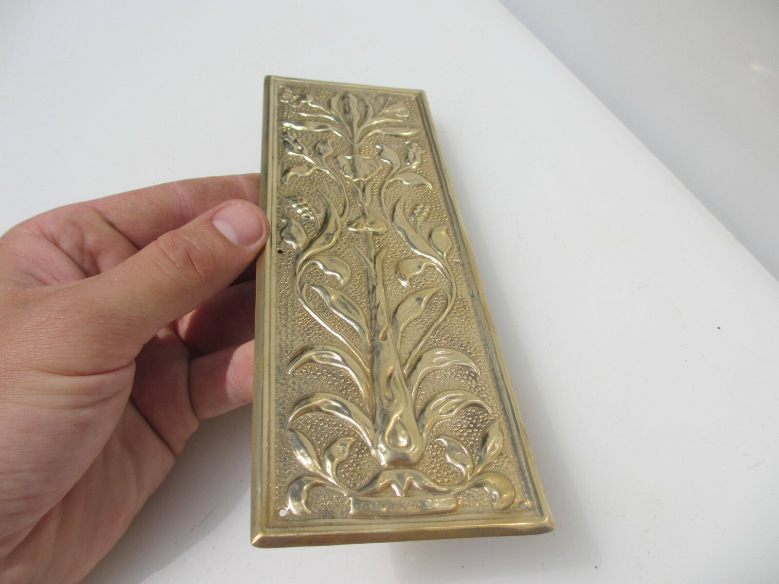 Brass Finger Plate Push Door Handle Art Nouveau Floral Flowers Antique STYLE