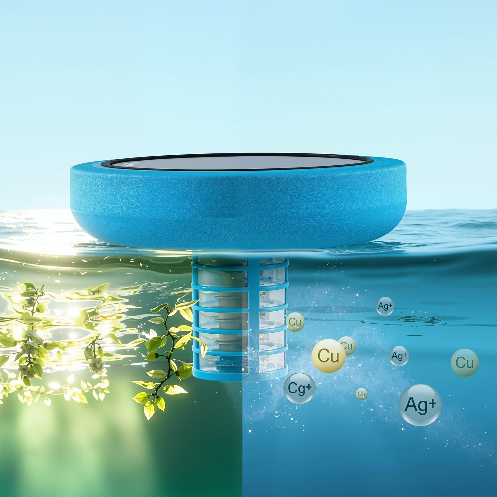 VEVOR Solar Pool Ionizer Round Copper Pool Ionizer Up to 35000 Gal for Pool Blue