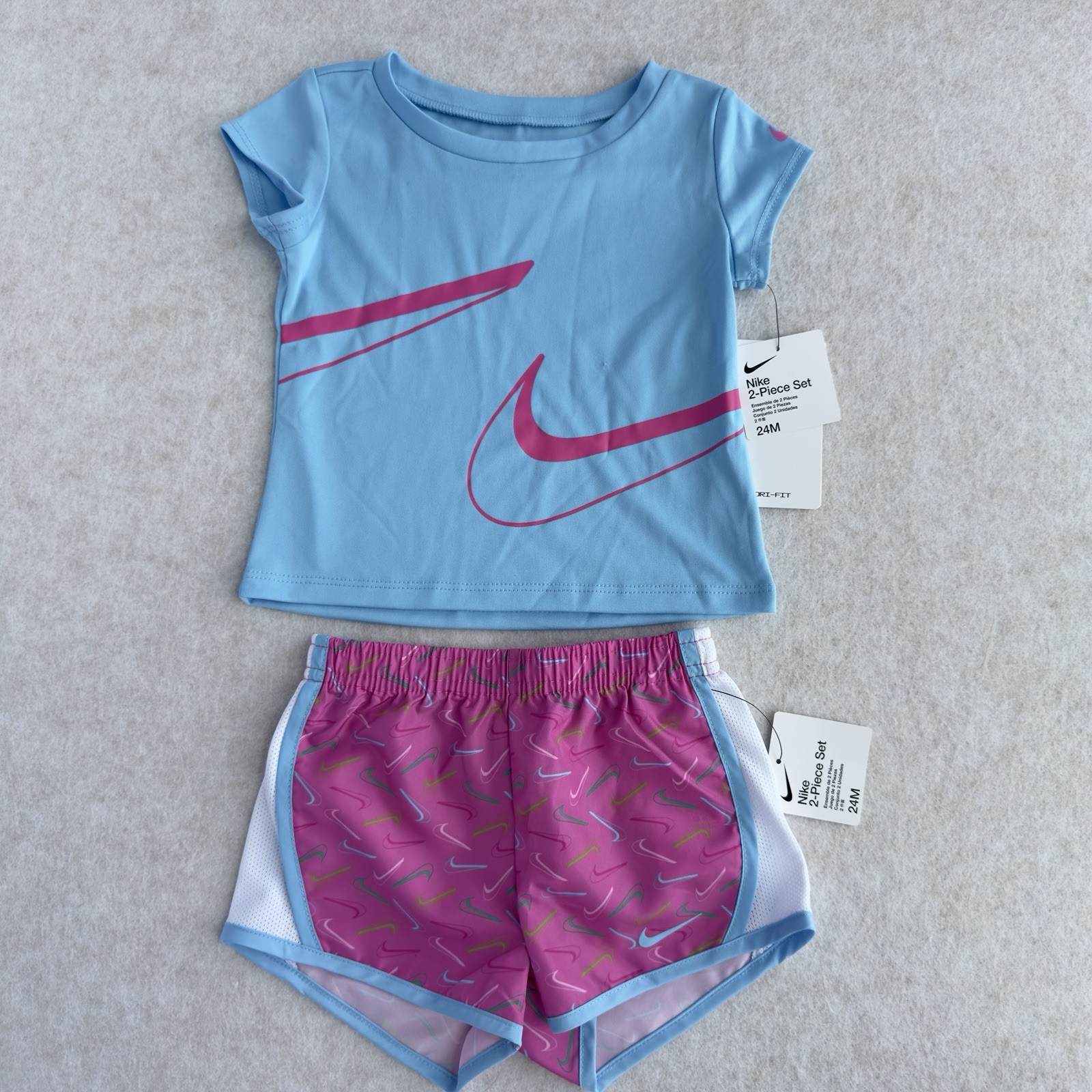 Nike Dri-Fit Baby Girl 2PC Shorts Outfit 24 Months Athletic Set Summer NWT NEW