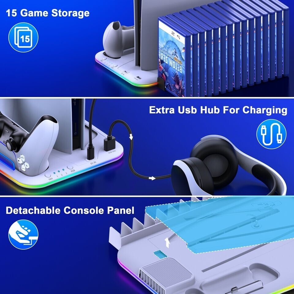 PS5 Slim Stand Cooling Fan,PS5 Controller Charging Station for Sony Playstation5