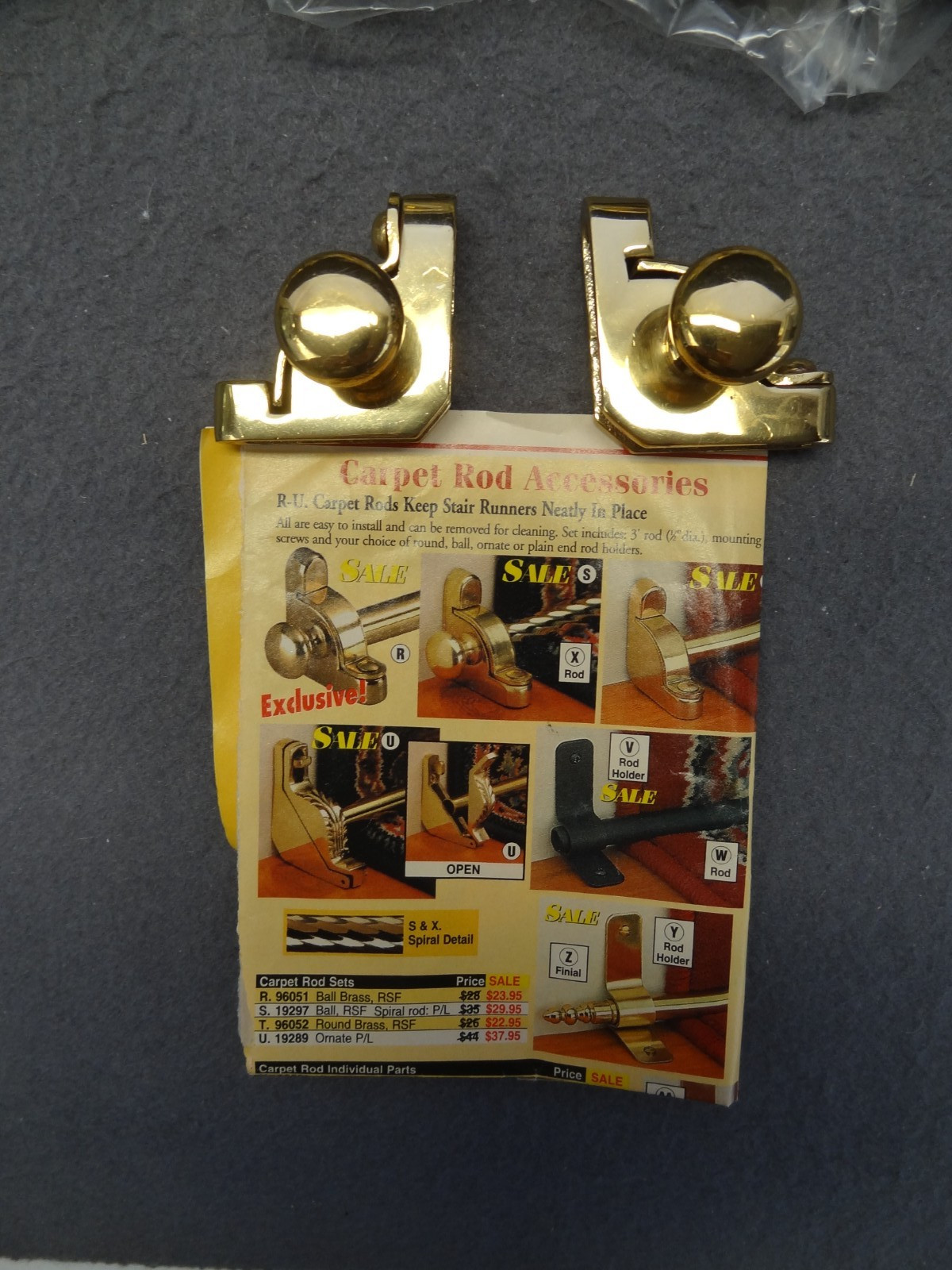 LOT (26) Carpet Rod Corner Brass Knob Bracket 13-PAIR VTG Stair Runner Rug 90s