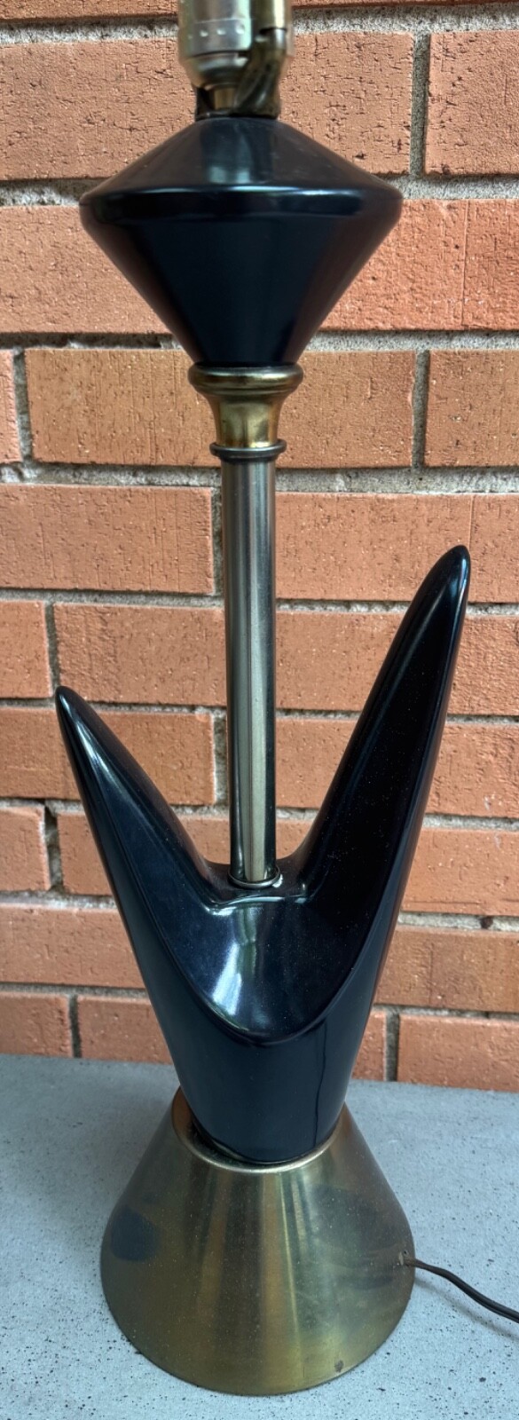 Vintage MCM Black Ceramic Boomerang Lamp Mid Century Modern Lighting Atomic 50s