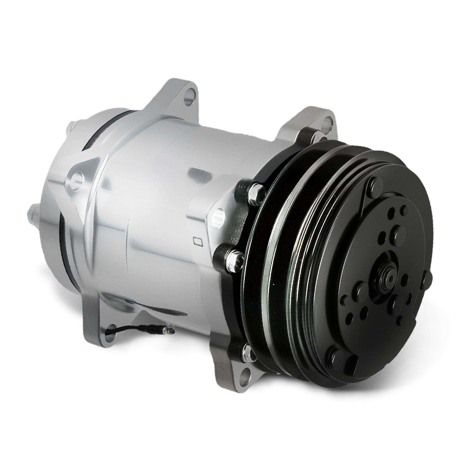 A/C Compressor w/ 2-Groove Pulley For Sanden 508 Style V-Belt 12V Chrome Black