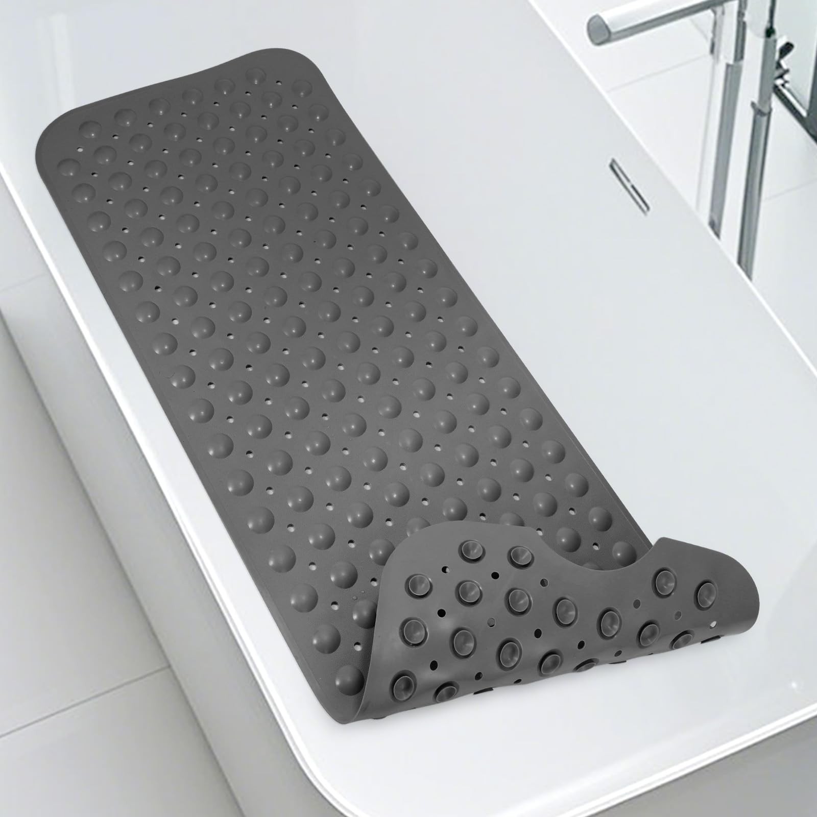 WarmSnow（is TPE, Not PVC） Long Bathtub Mat Non Slip 39.5 x 16 Inch, Inside Sh...