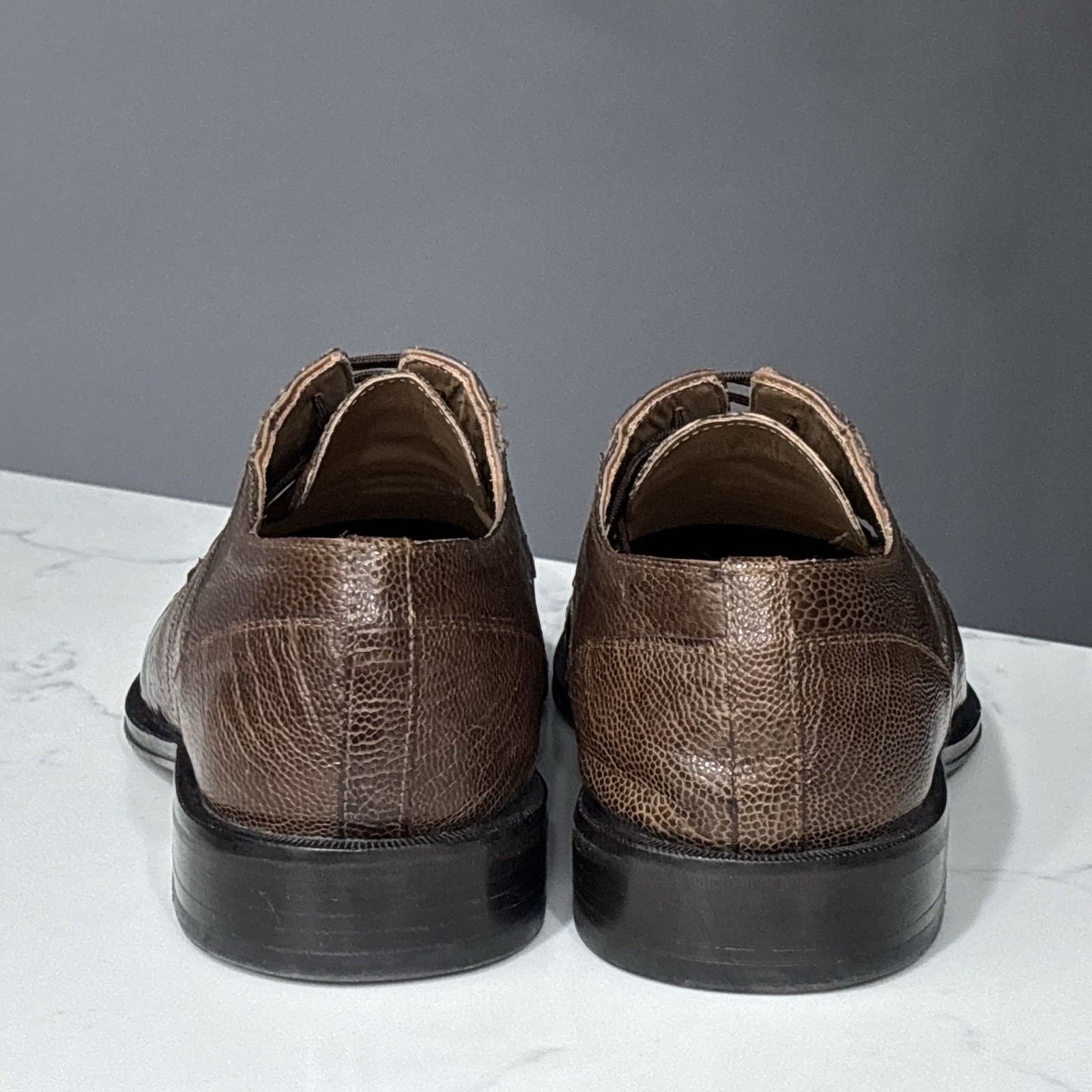 David Eden Ostrich Leg Shoes Mens 10.5 Brown Leather Hand Made