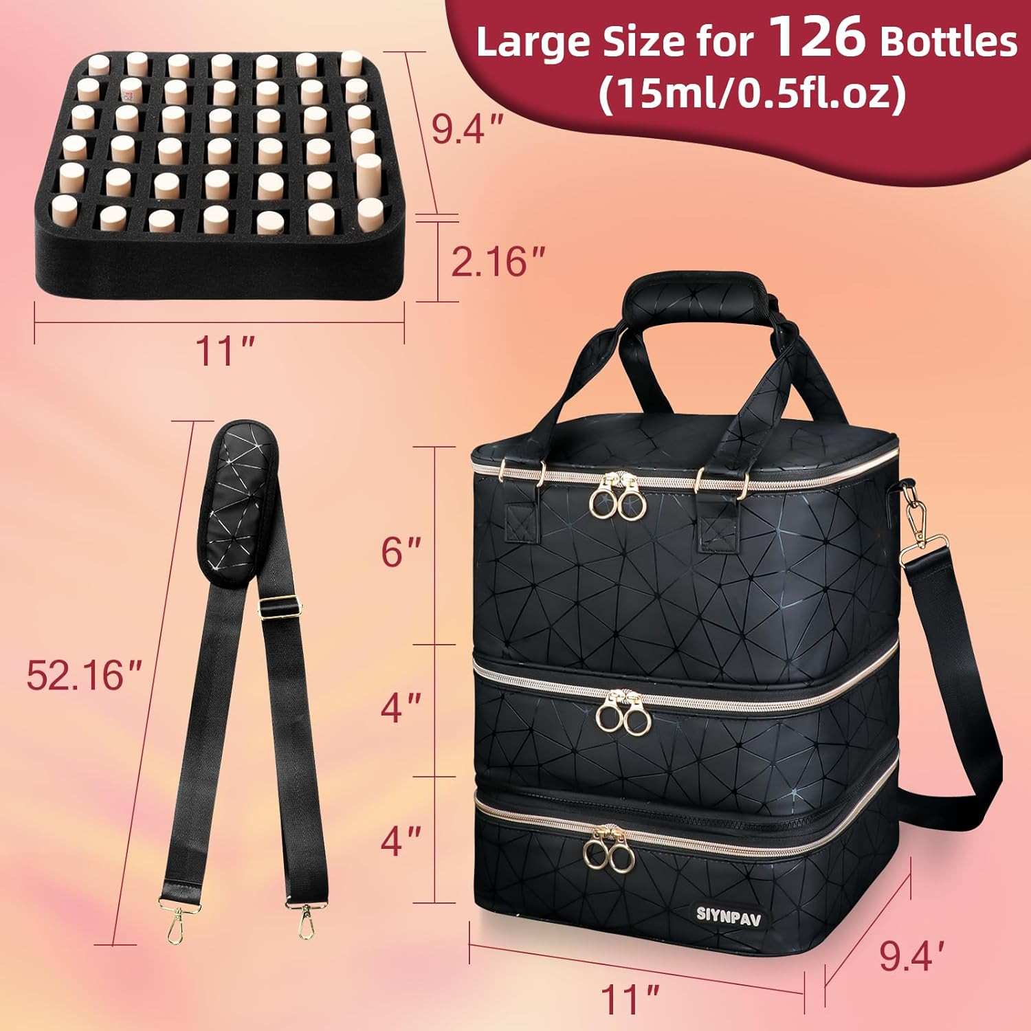 Nail Polish Organizer Bag Holds 126 Bottles 15ml/0.5fl.oz Black