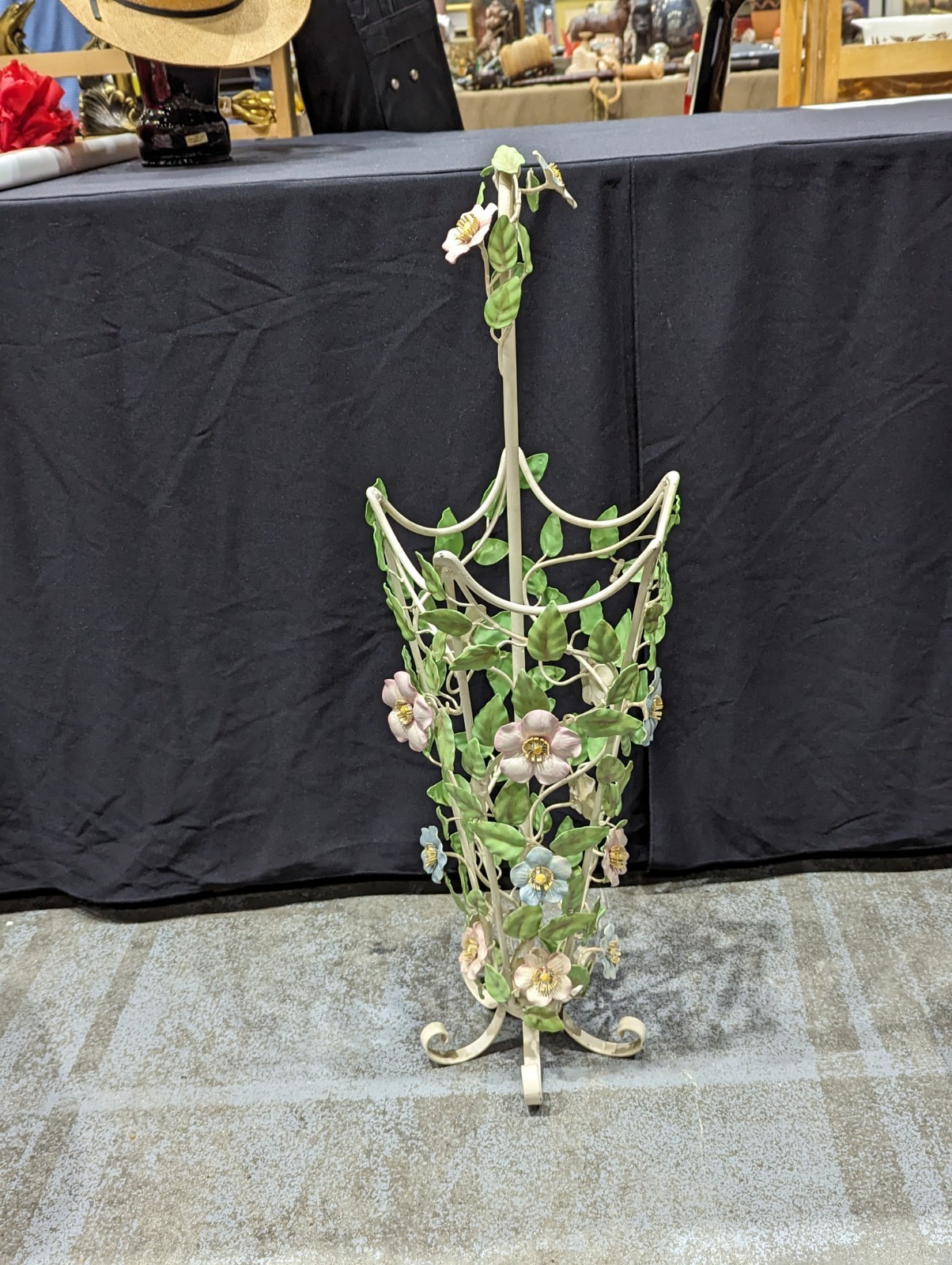 TOLE Floral Umbrella Holder Wrought Iron Stand Drip Plate