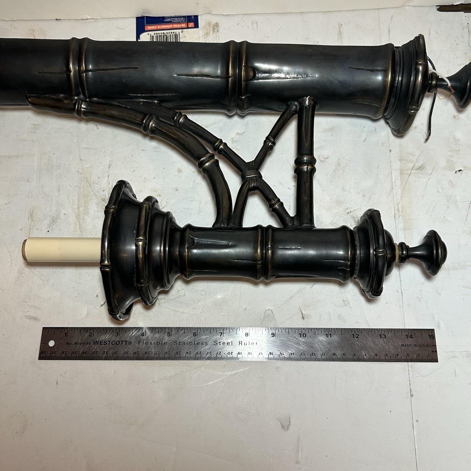 PAIR Vintage Decorative Arts Inc HUGE 31.75” Bronze / Brass Bamboo Wall Sconces