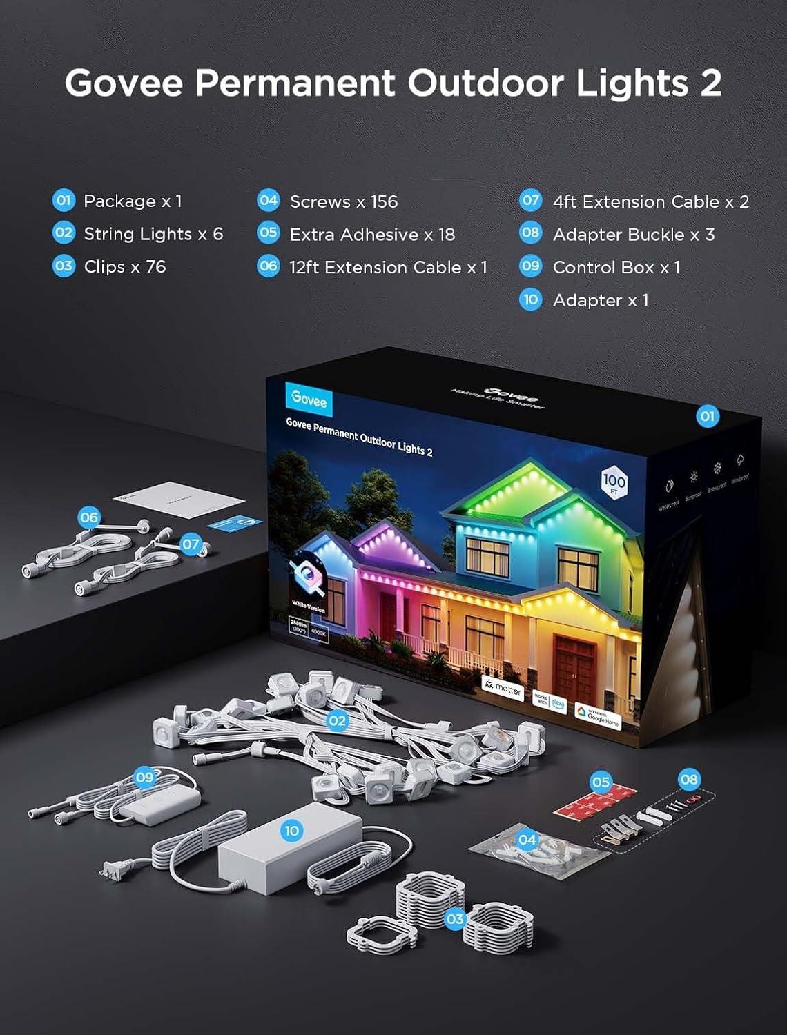 Govee Outdoor Lights Elite H805A White Smart LED Strip Weatherproof - Excellent