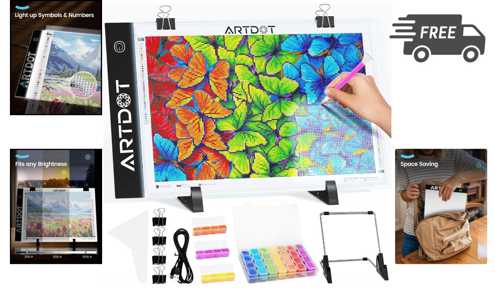 LED Light Pad for Diamond Painting Kits Art Light Board with Adjustable Brigh...