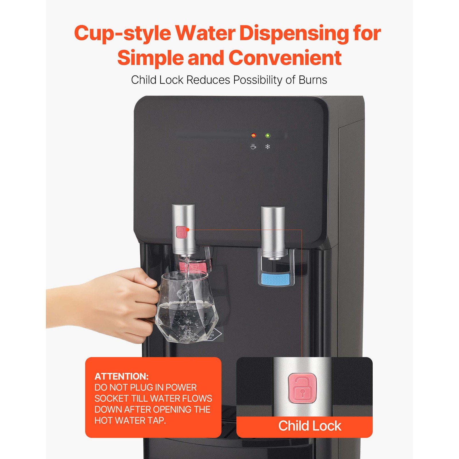 Top Loading Water Cooler Dispenser for 3 or 5 Gallons Jugs Stainless Steel
