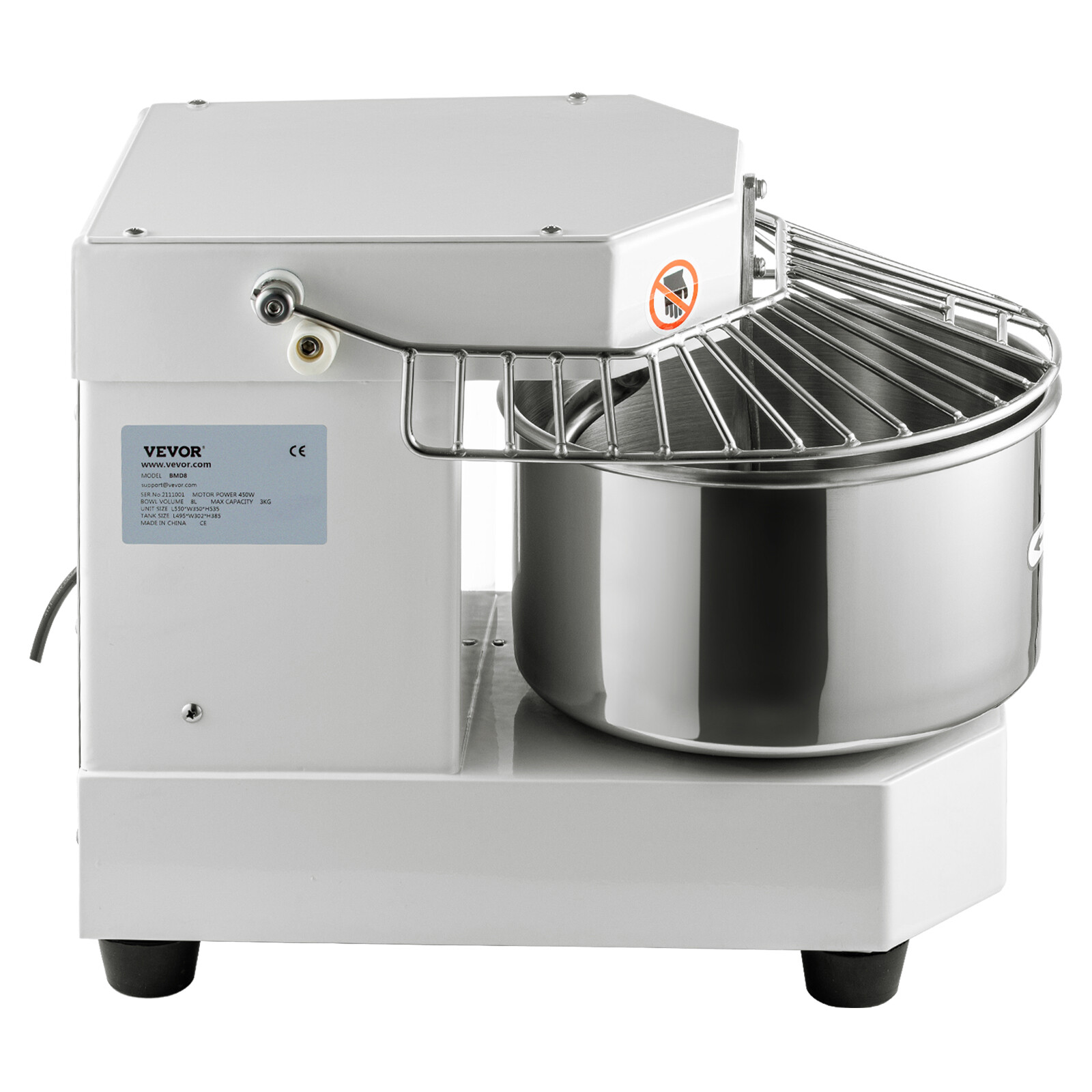 8QT Commercial Dough Mixer Spiral Food Mixer Pizza Bakery Dual Rotating 450W