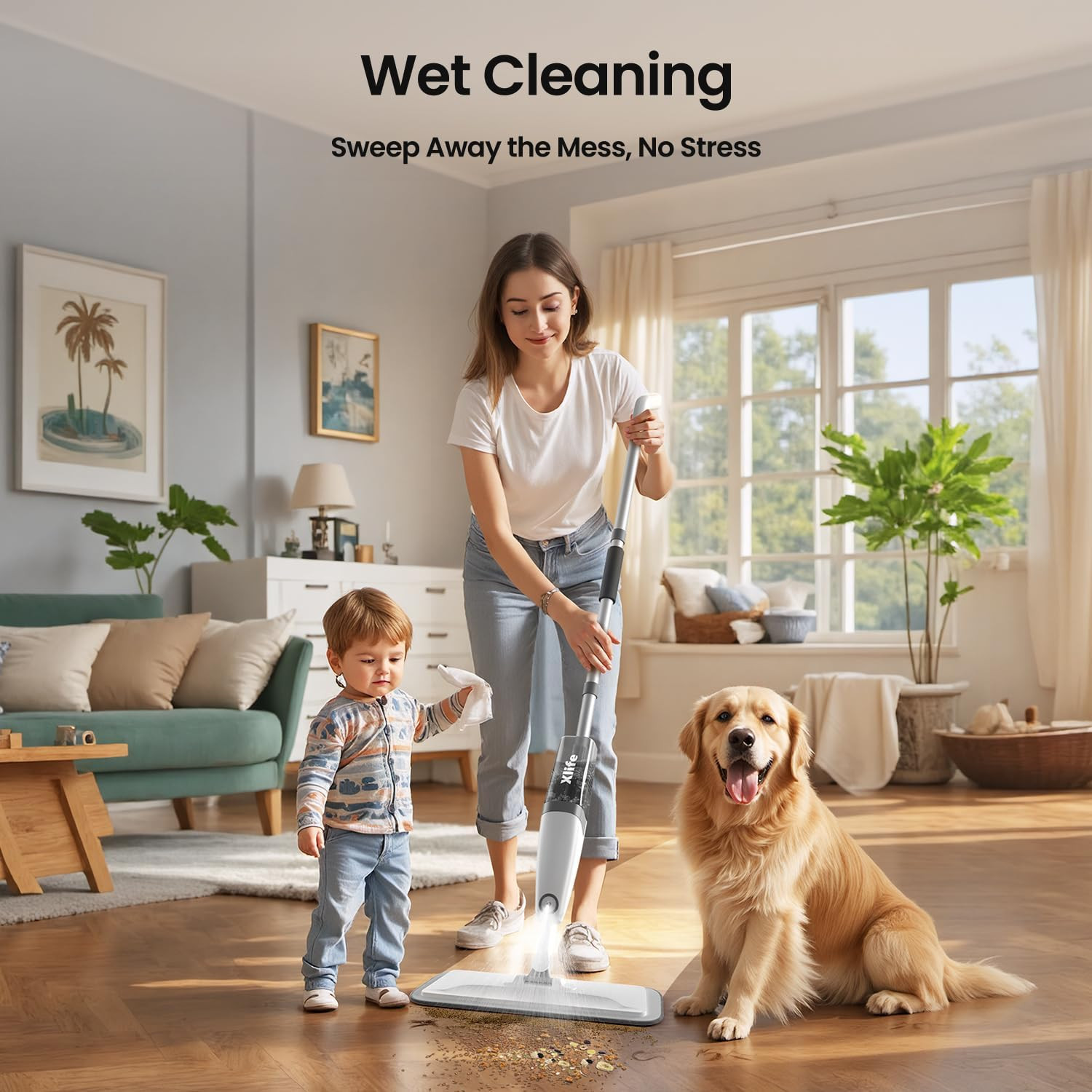 360° Spray Mops for Floor Cleaning with 5 Washable Pads, Wet Dry Microfiber Mop