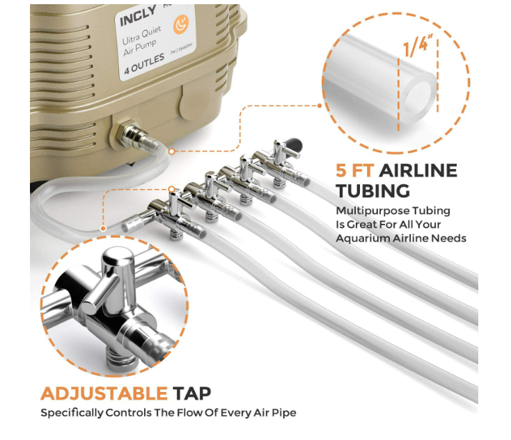 Commercial Air Pump Quiet Oxygen Pump for Aquarium Pond 4 Outlet Fish Tank Pump