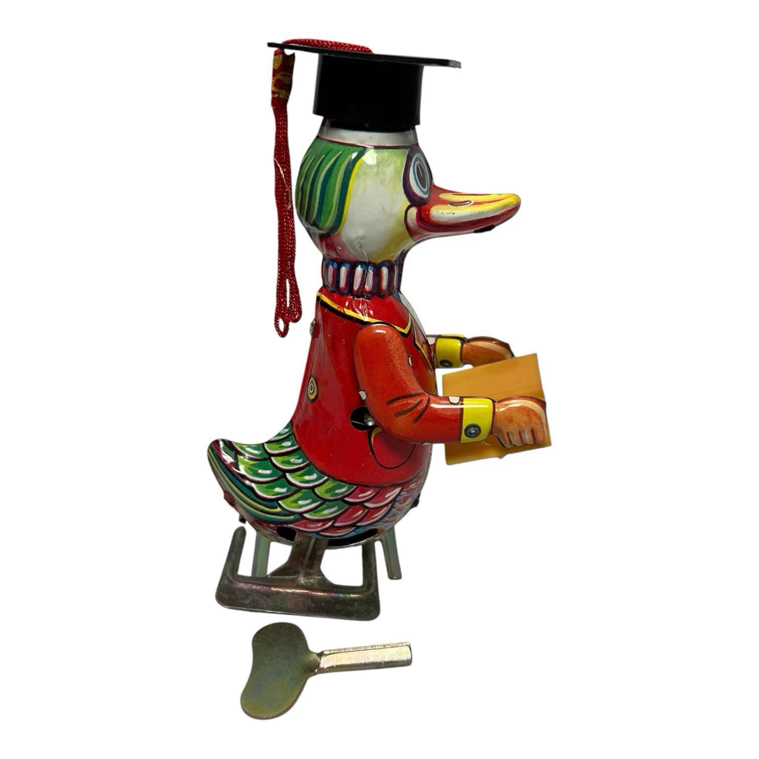 Vintage Wind-Up Dr. Duck Tin Toy 6" Graduation Cap Walking Scholar
