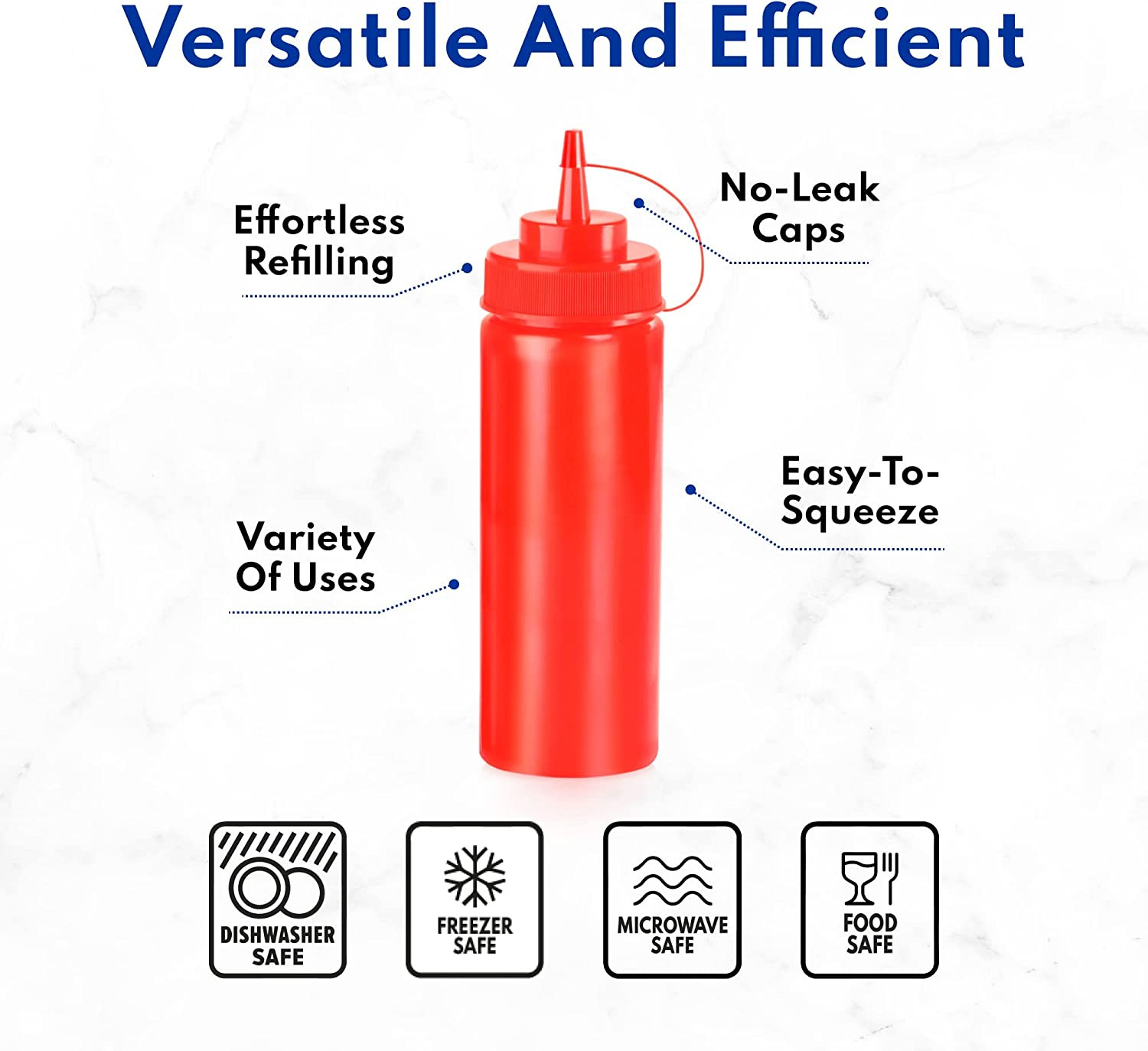 26115 Squeeze Bottles, Plastic, 8 Oz, Clear, Pack of 6