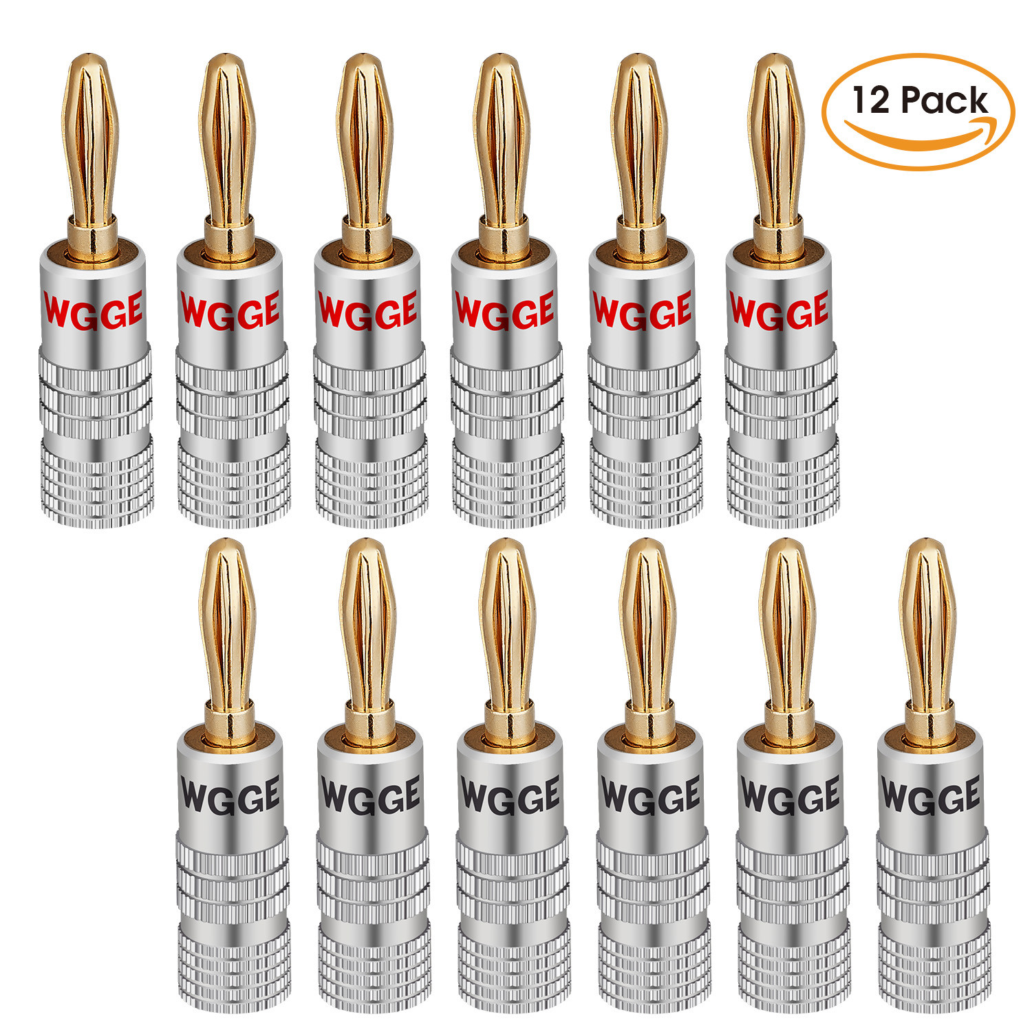 WGGE WG-009 Banana Plugs Audio Jack , 24k Gold Dual Screw Lock Speaker (6 Pairs)