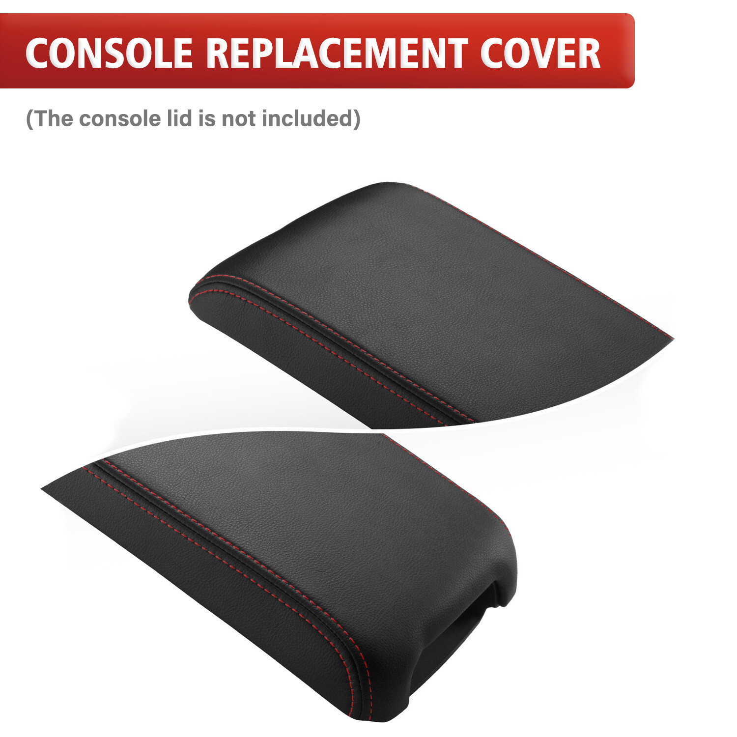 Fits 2012-2017 Toyota Camry Black Leather Console Lid Armrest Cover Red Stitch