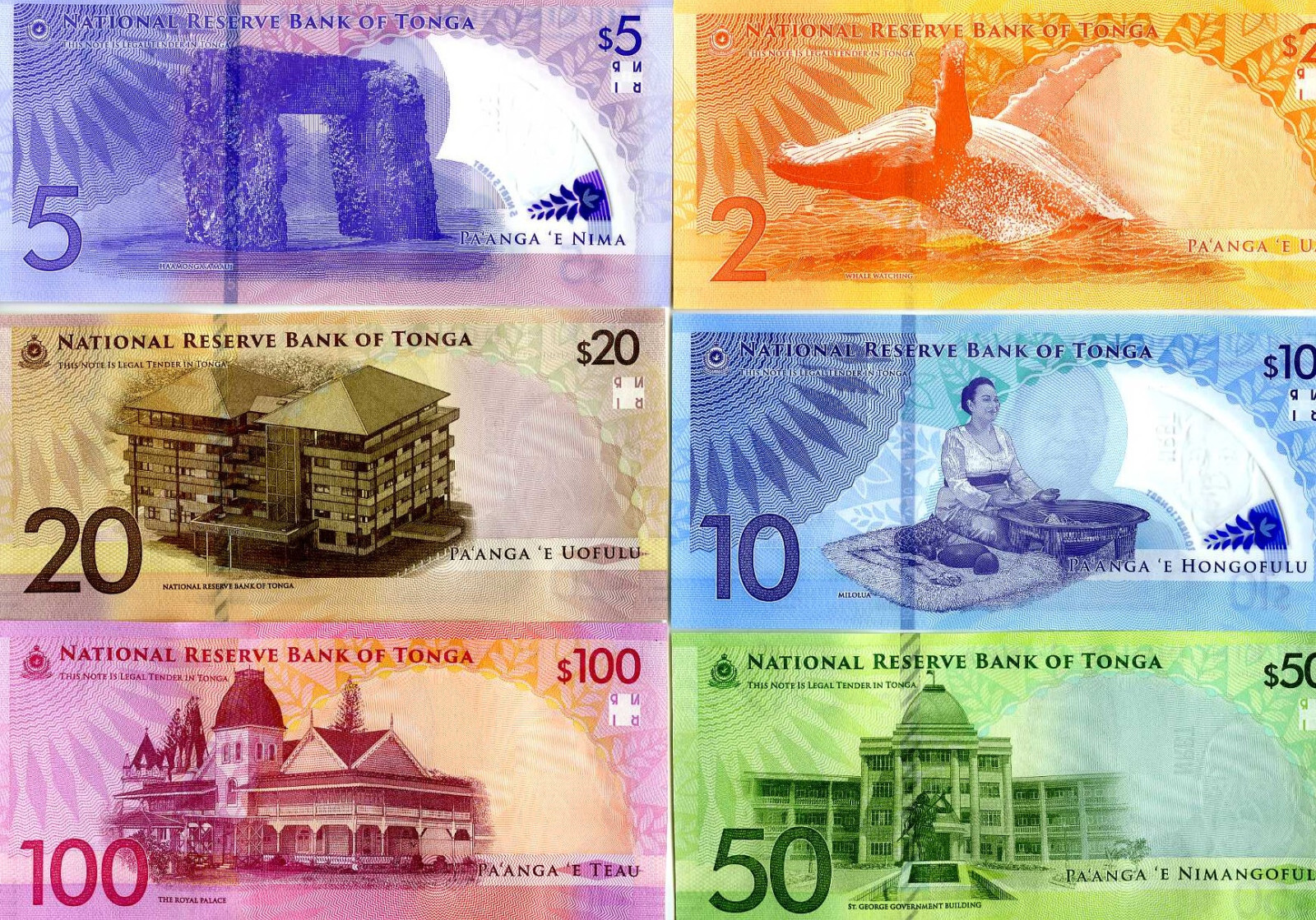 SET Tonga, 2-5-10-20-50-100 Pa'anga ND (2023) P-50-51-52-53-54-55 A-Prefix, UNC