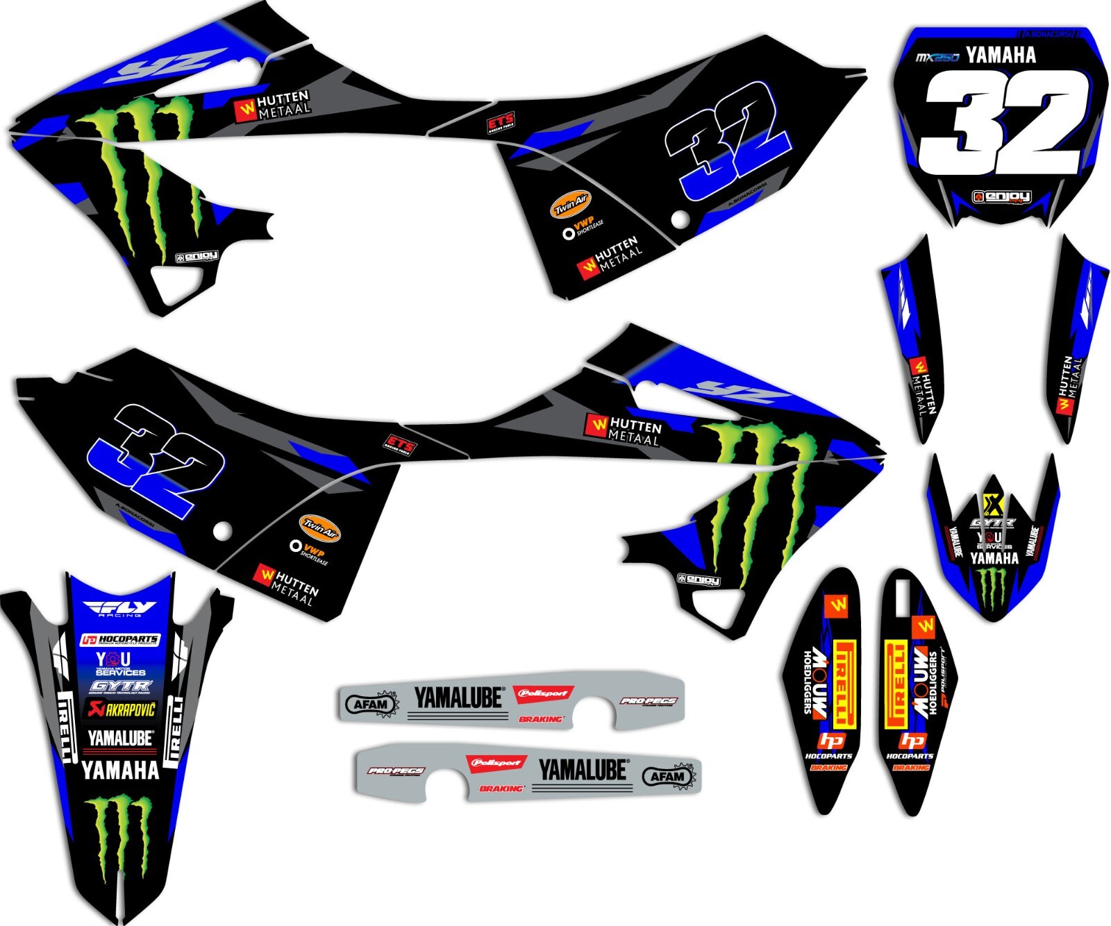 2023 Yamaha YZ 125 250 Hutten Metaal Yamaha Race Team Graphics Kit Plates[21-23]
